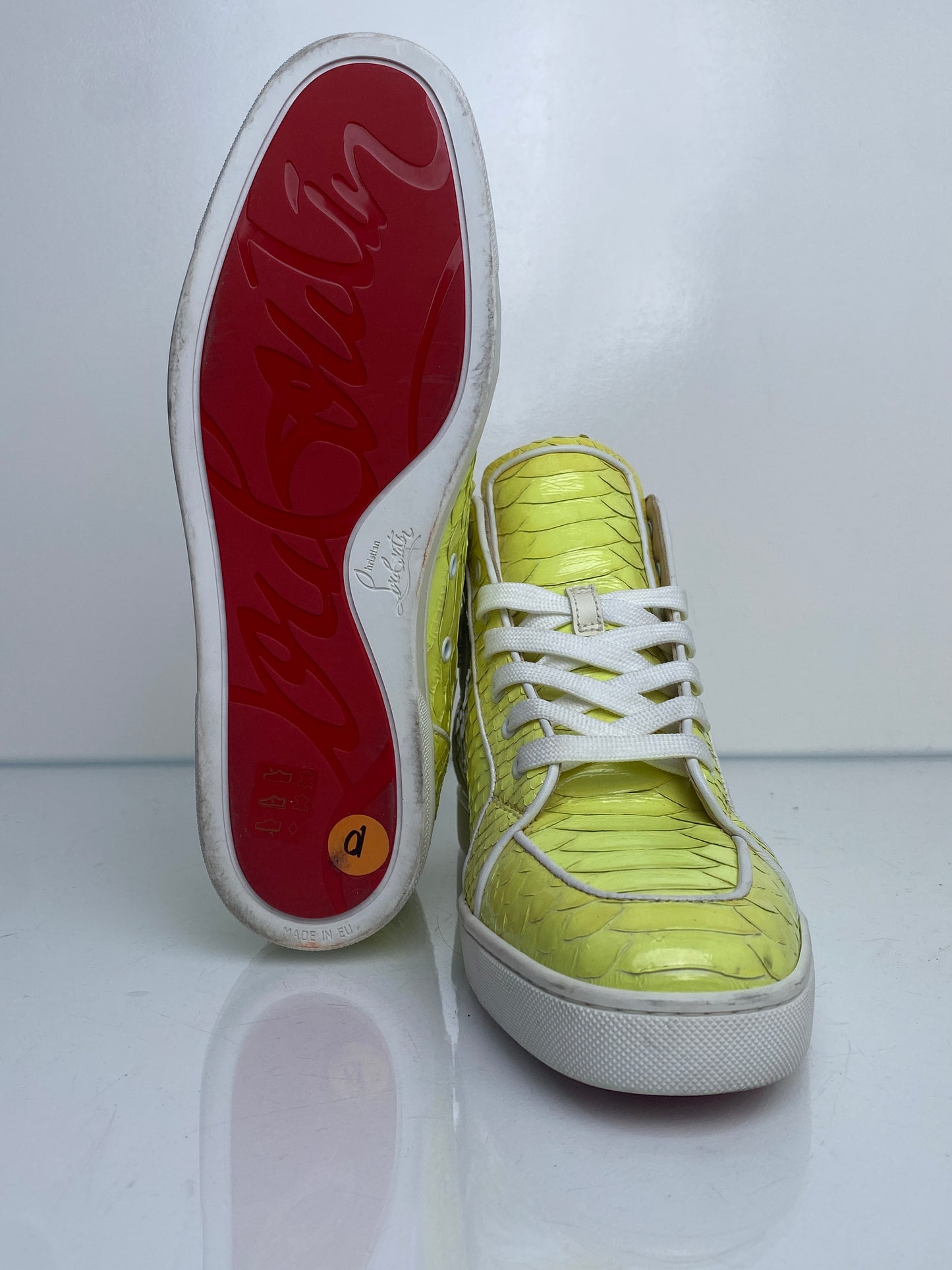 Christian Louboutin Yellow Python High-Top Sneakers, 43
