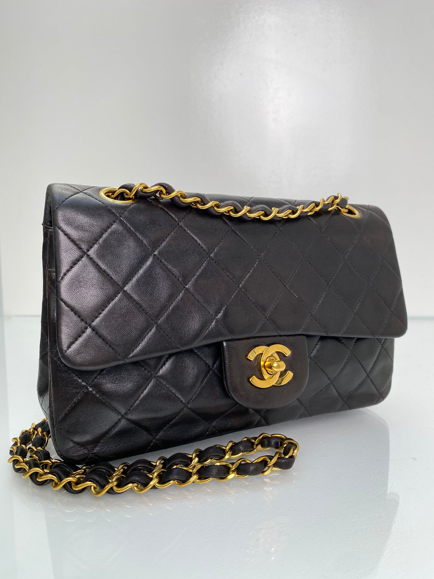 Chanel Classic Vintage Small Black Lambskin Double Flap GHW