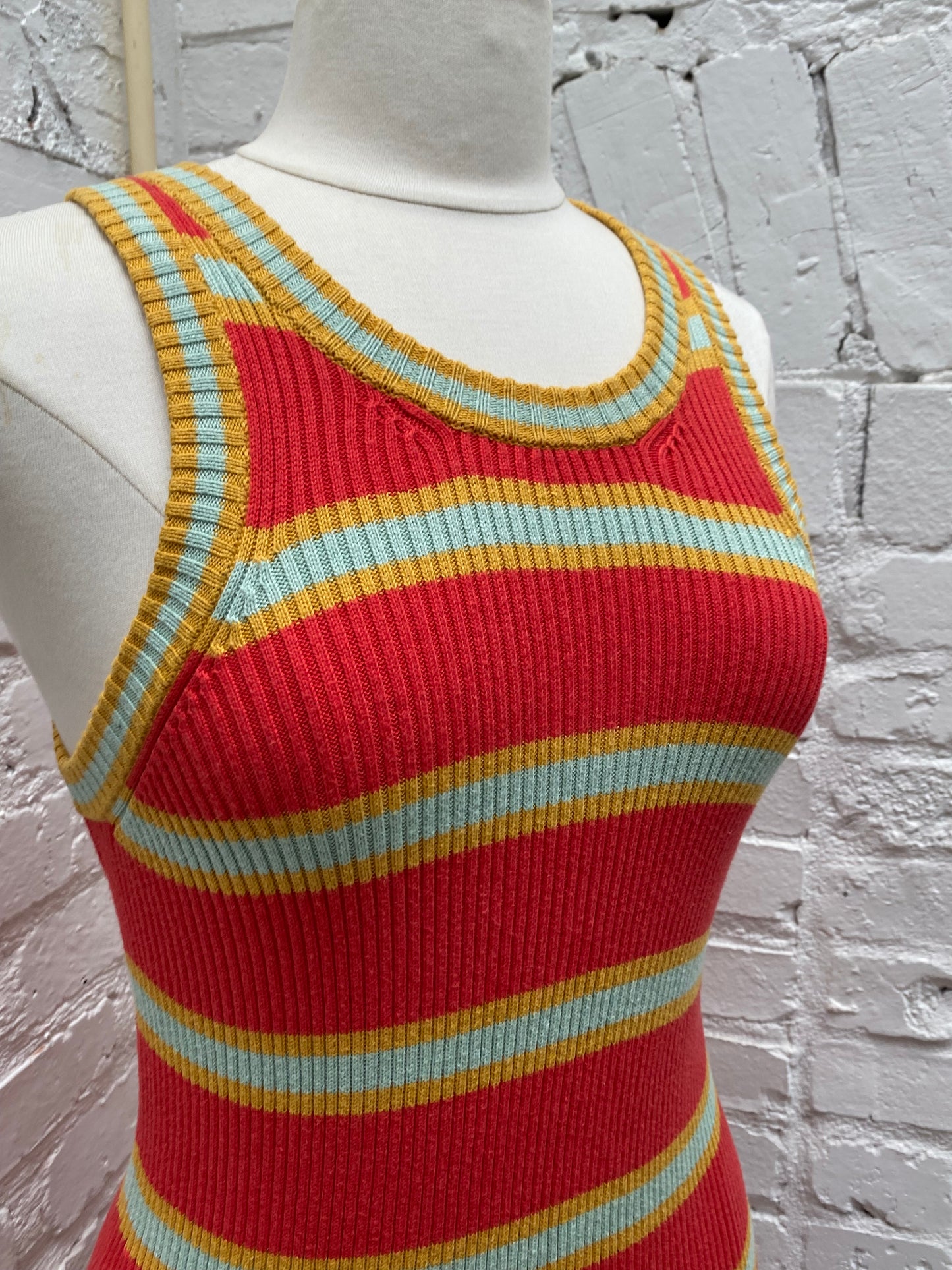Mother Yellow, Blue & Orange Striped Ribbed Dress, S-M