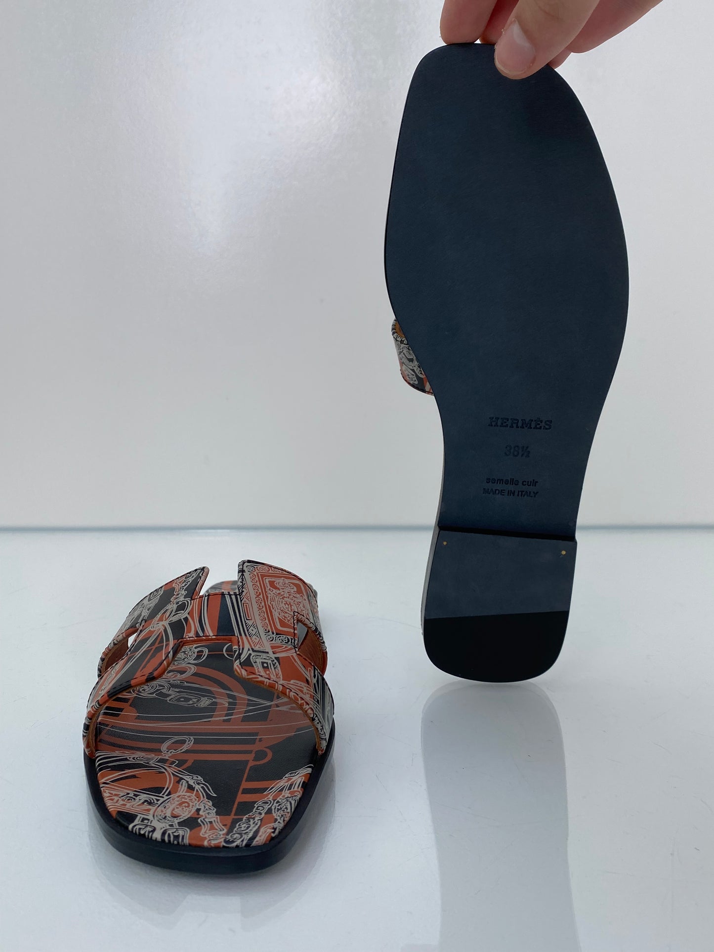 Hermes Brides De Gala Black/Orange Sandals, 38.5