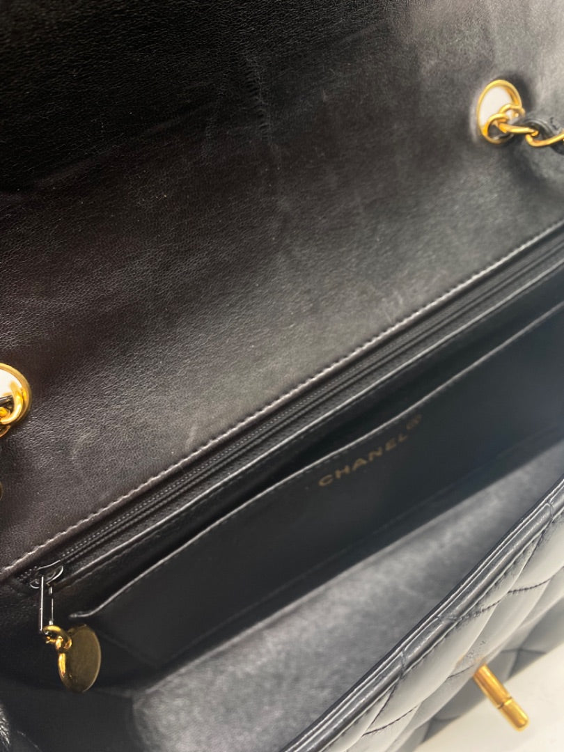 Chanel Classic Vintage Diana, Black Patent, GHW w/ card