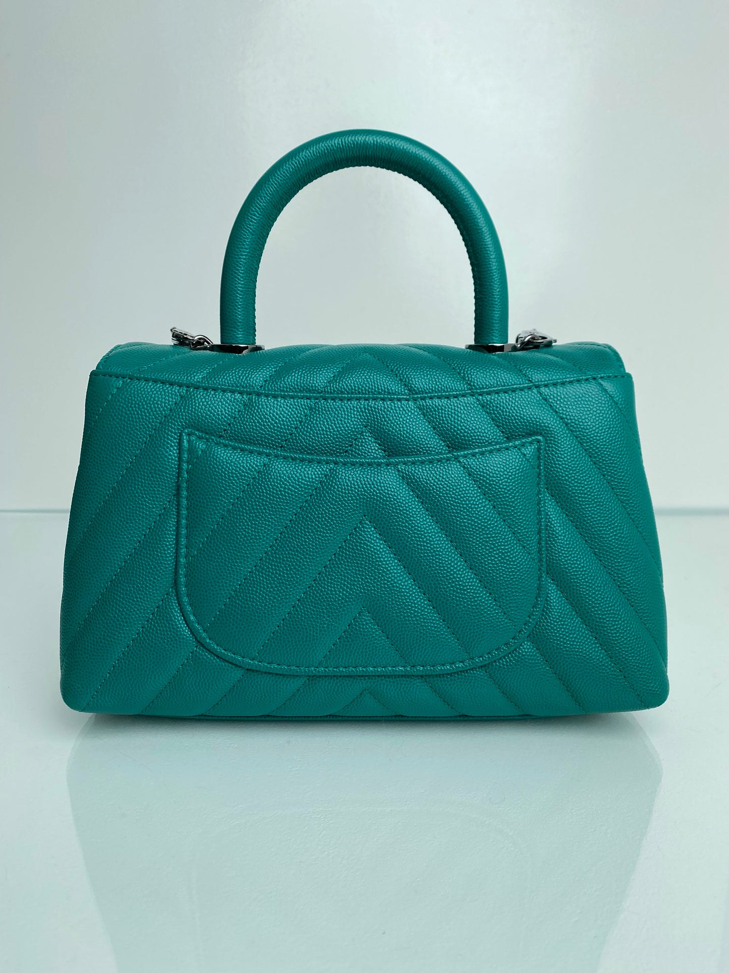 Chanel Small Coco Handle Dark Teal Caviar Leather SHW