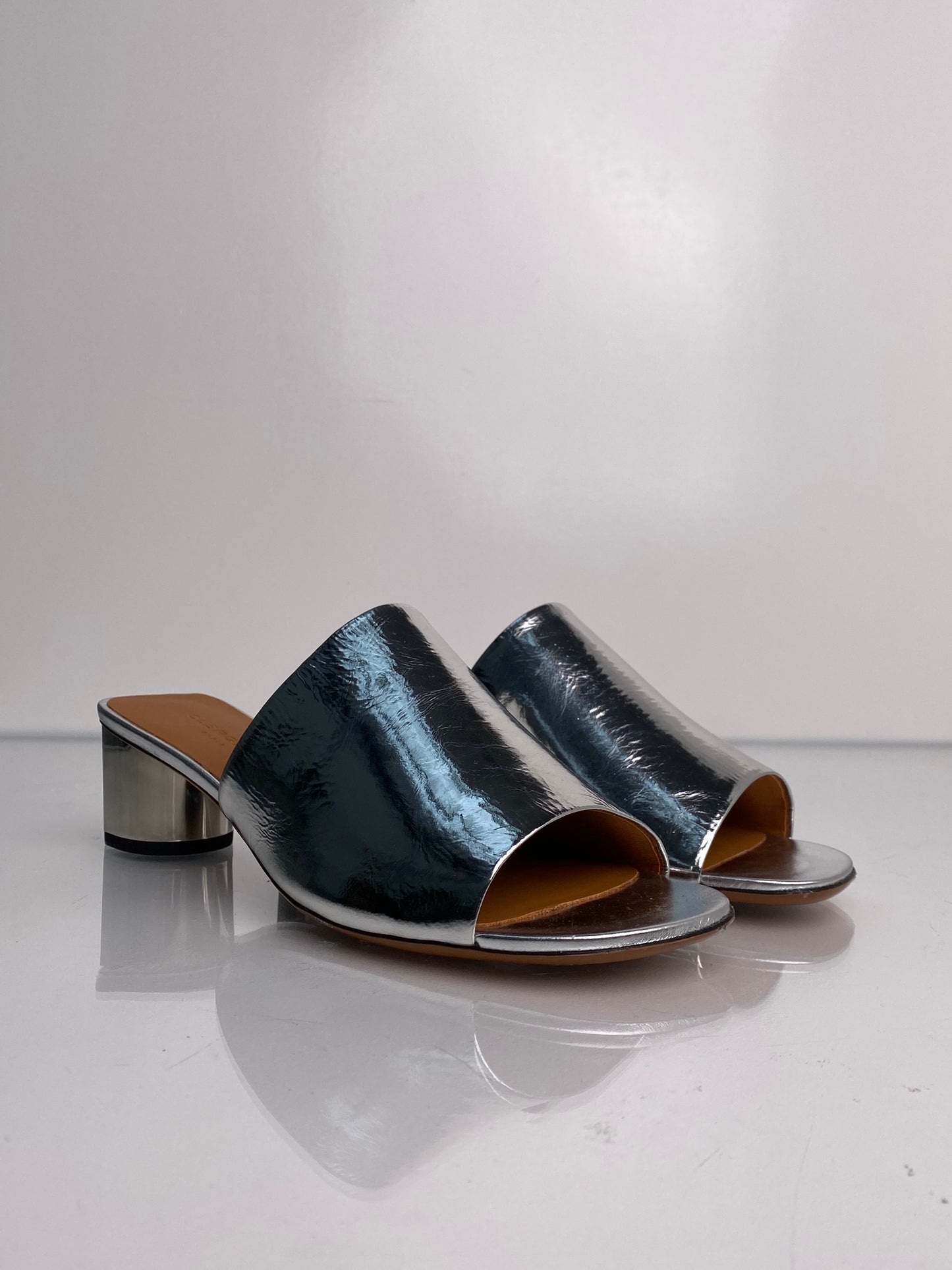 Clergerie Leo Silver Wide Strap Block Heel, 40