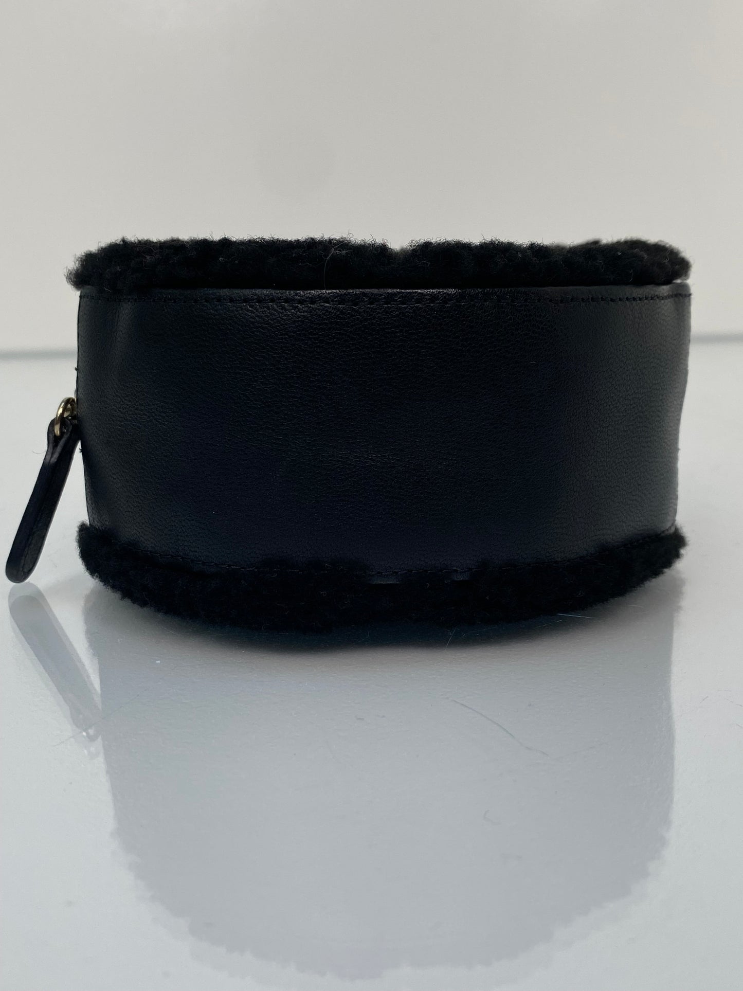 Chanel Black Shearling Chevron Round Mini Crossbody Bag