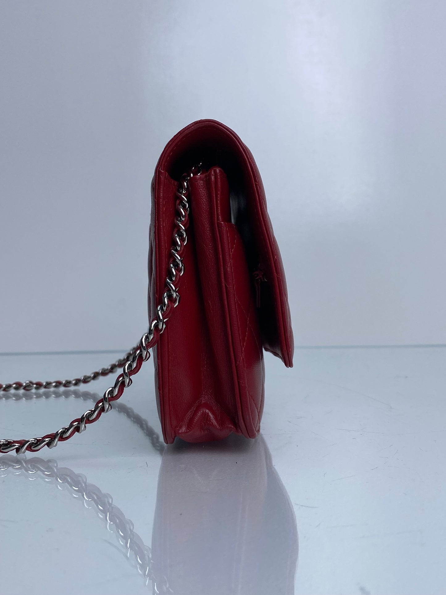 Chanel Red Lambskin Leather Wallet on Chain SHW
