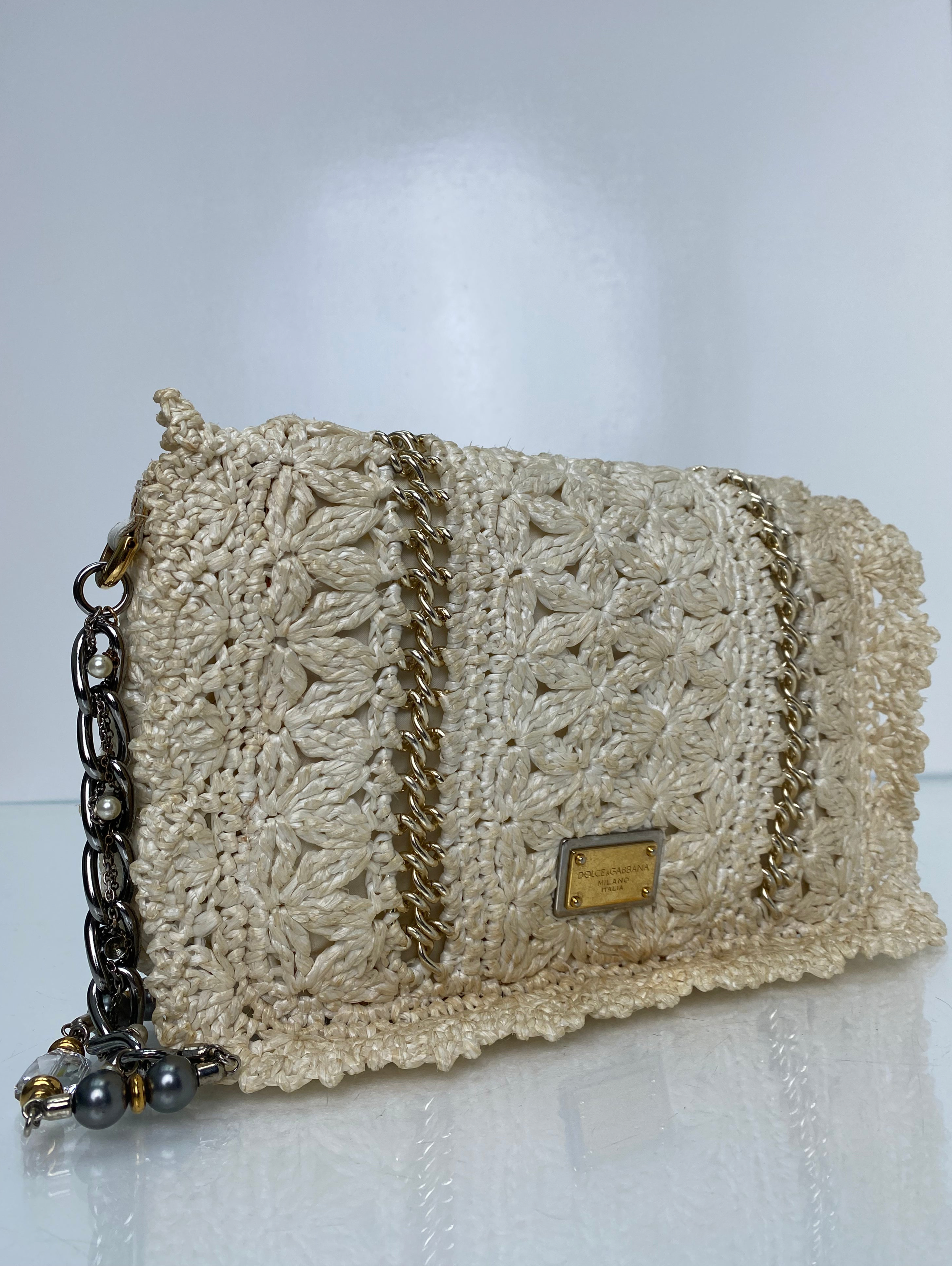 Dolce & Gabbana Cream Crochet & Pearl Shoulder Bag TTW (As Is) Dolce & Gabbana Cream Crochet & Pearl Shoulder Bag TTW (As Is)