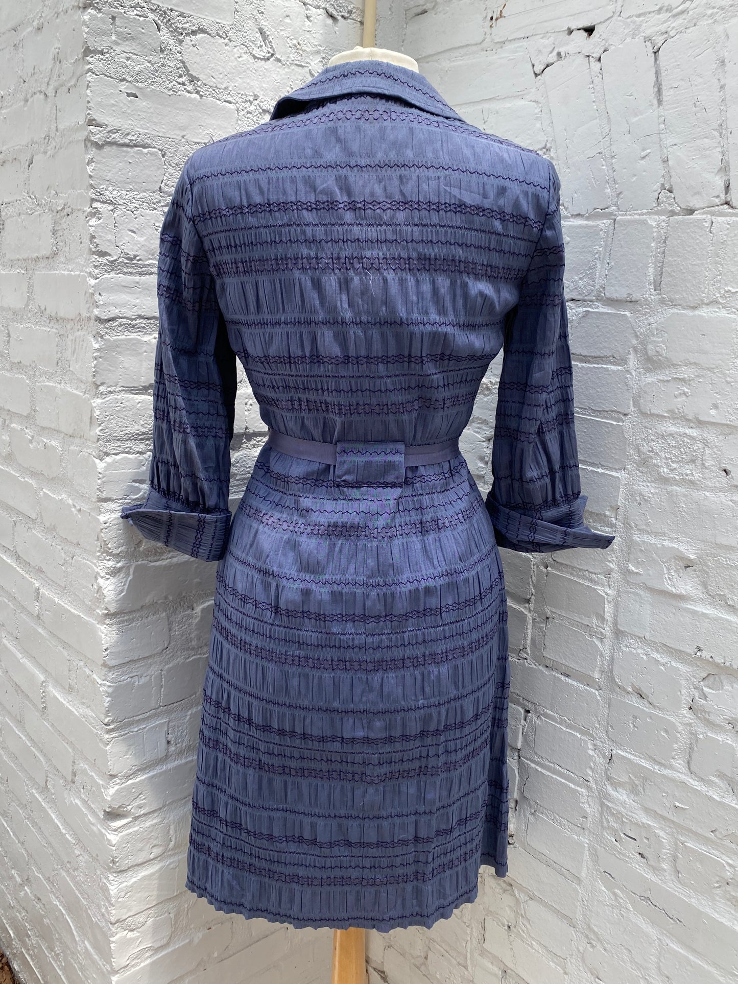 Oscar de la Renta Navy Embroidered Dress, S-M