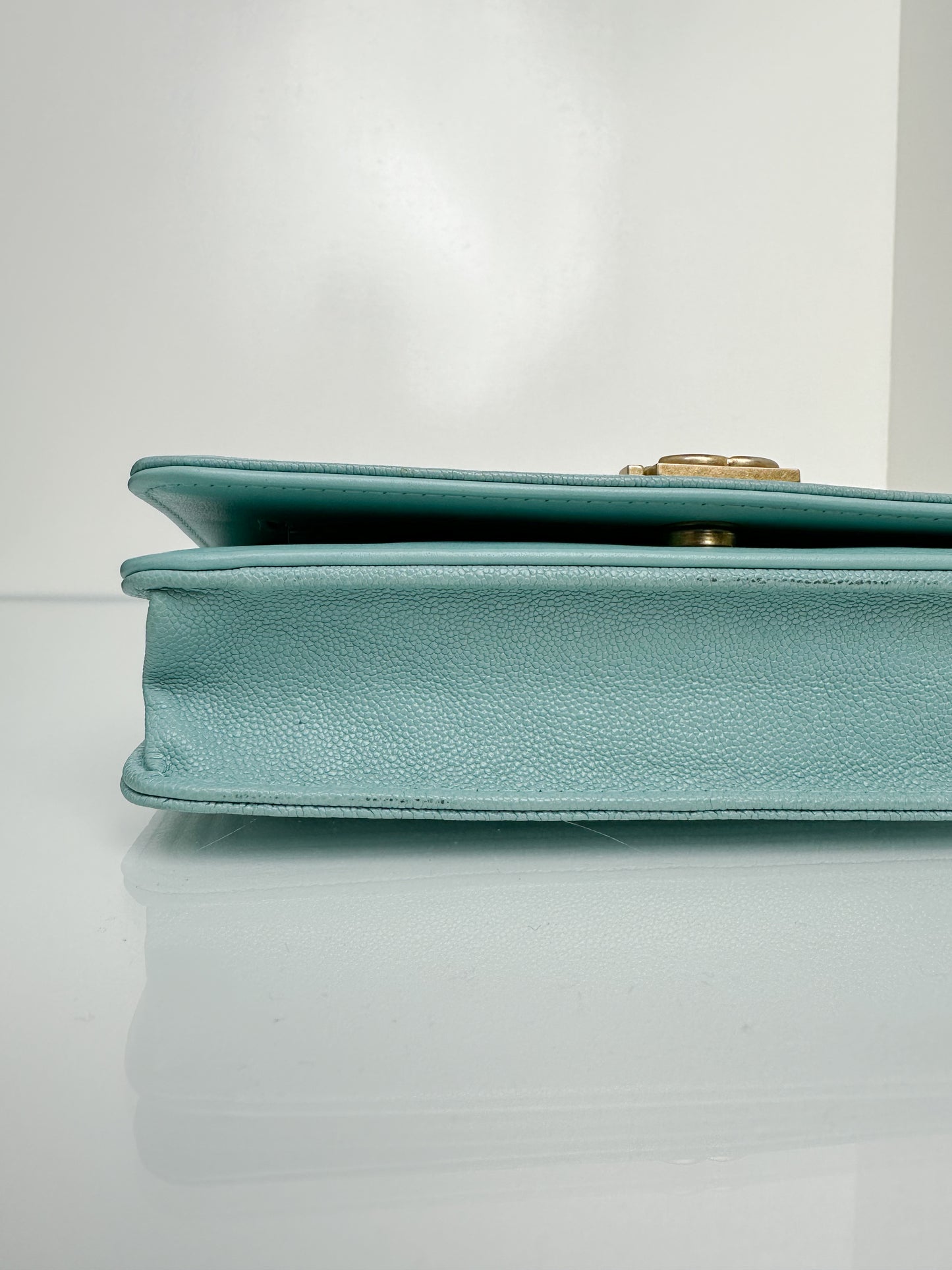 Chanel Tiffany Blue Caviar Boy Wallet on Chain GHW