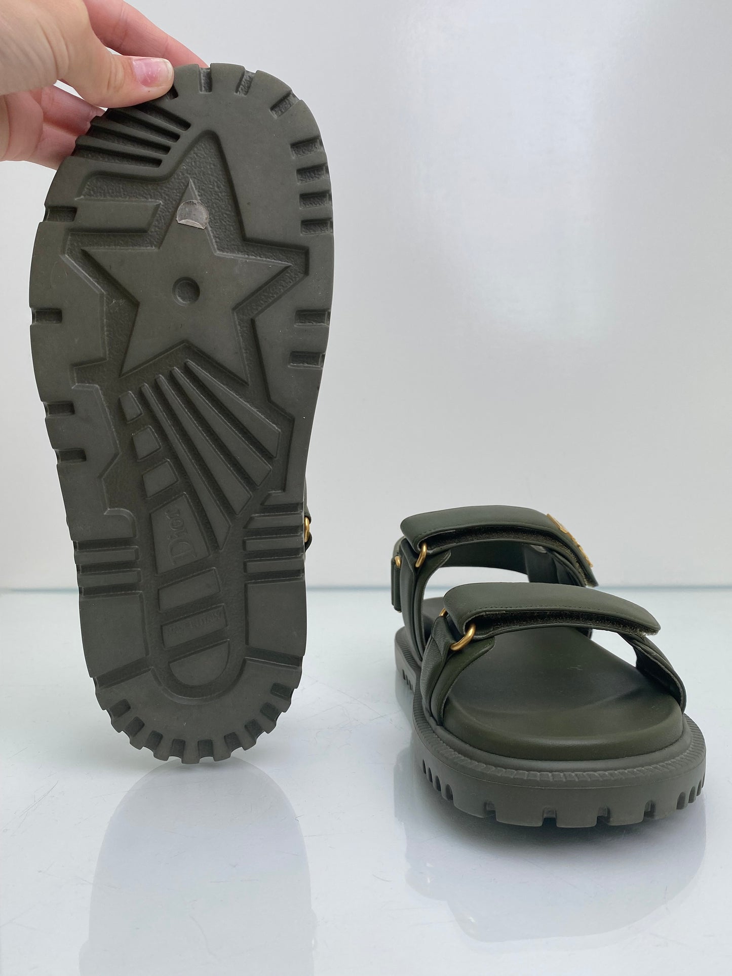 Christian Dior Dioract Green Logo Sandals, 39.5