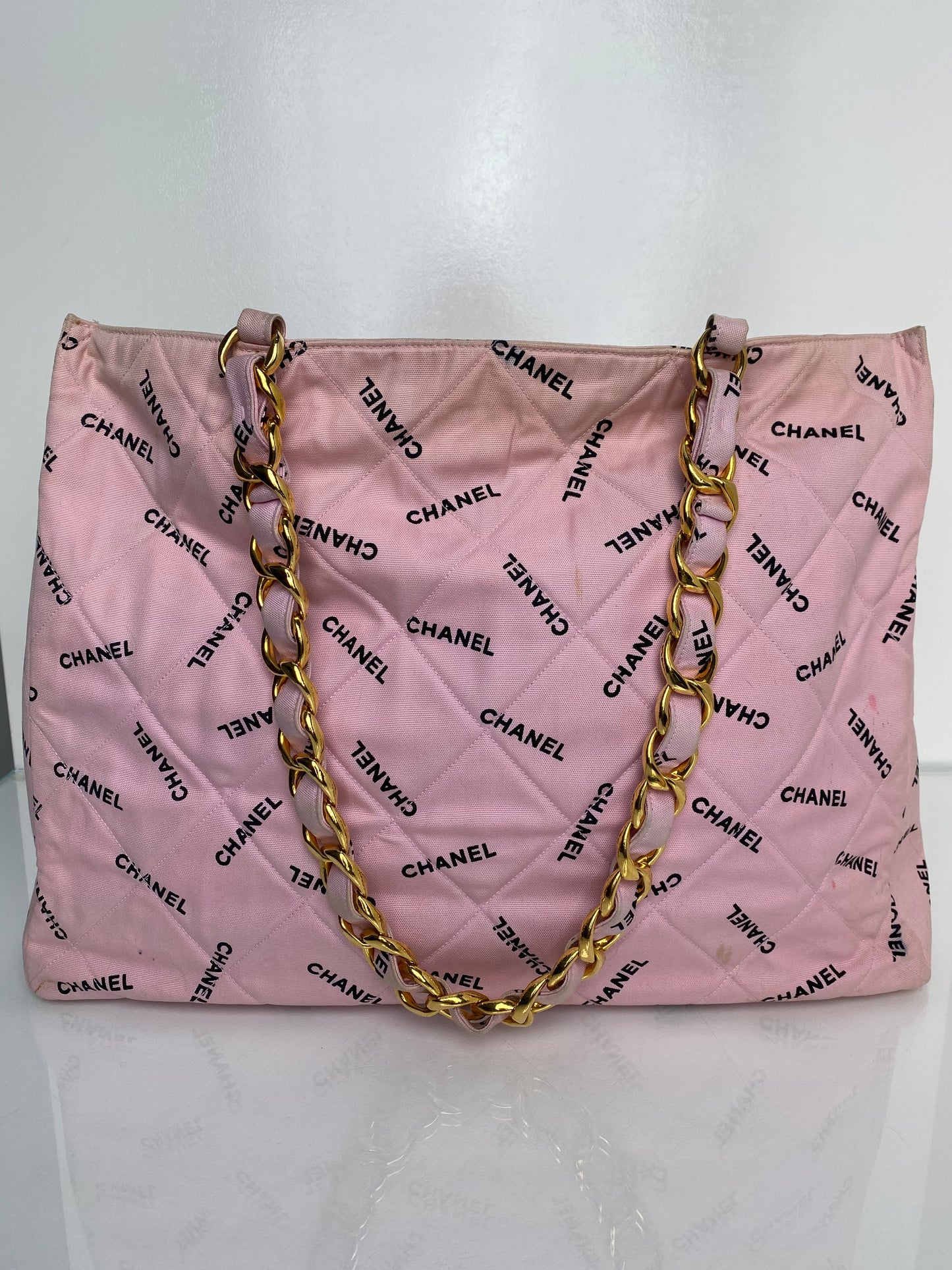 Chanel Vintage Pink Logomania Tote 24KGHW