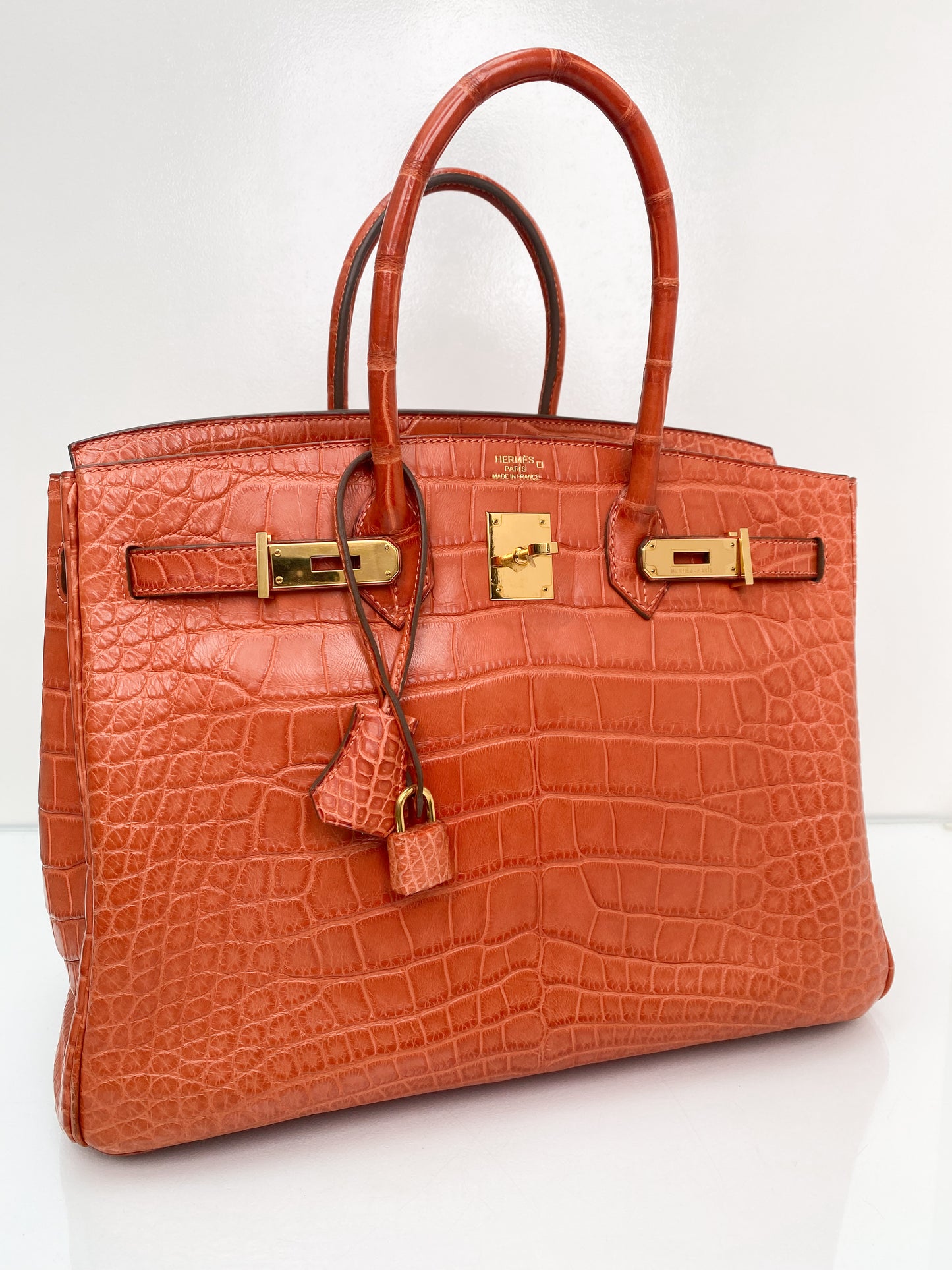 Hermes Birkin 35 Orange Matte Niloticus Croc GHW #O