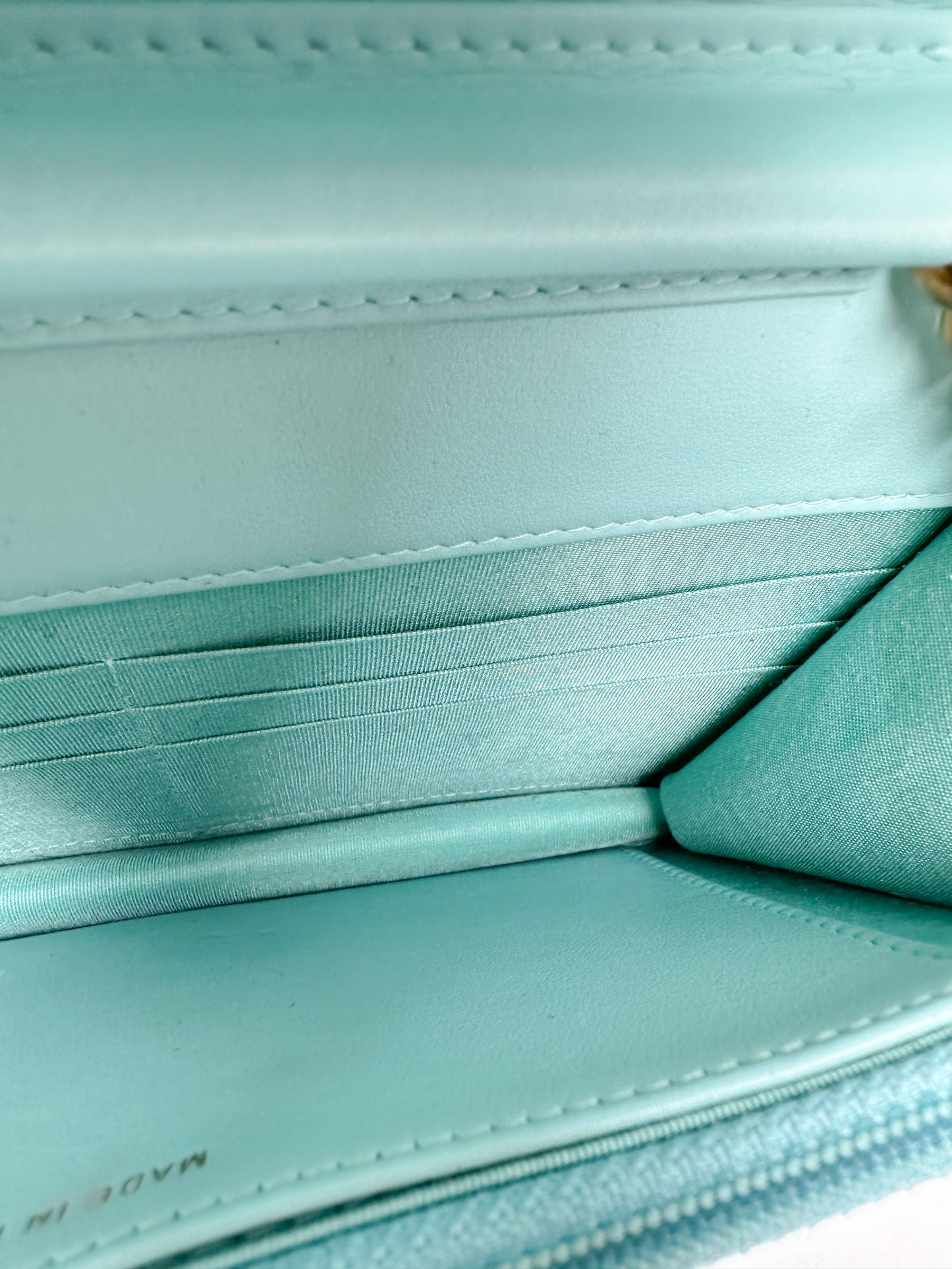 Chanel Tiffany Blue Caviar Boy Wallet on Chain GHW