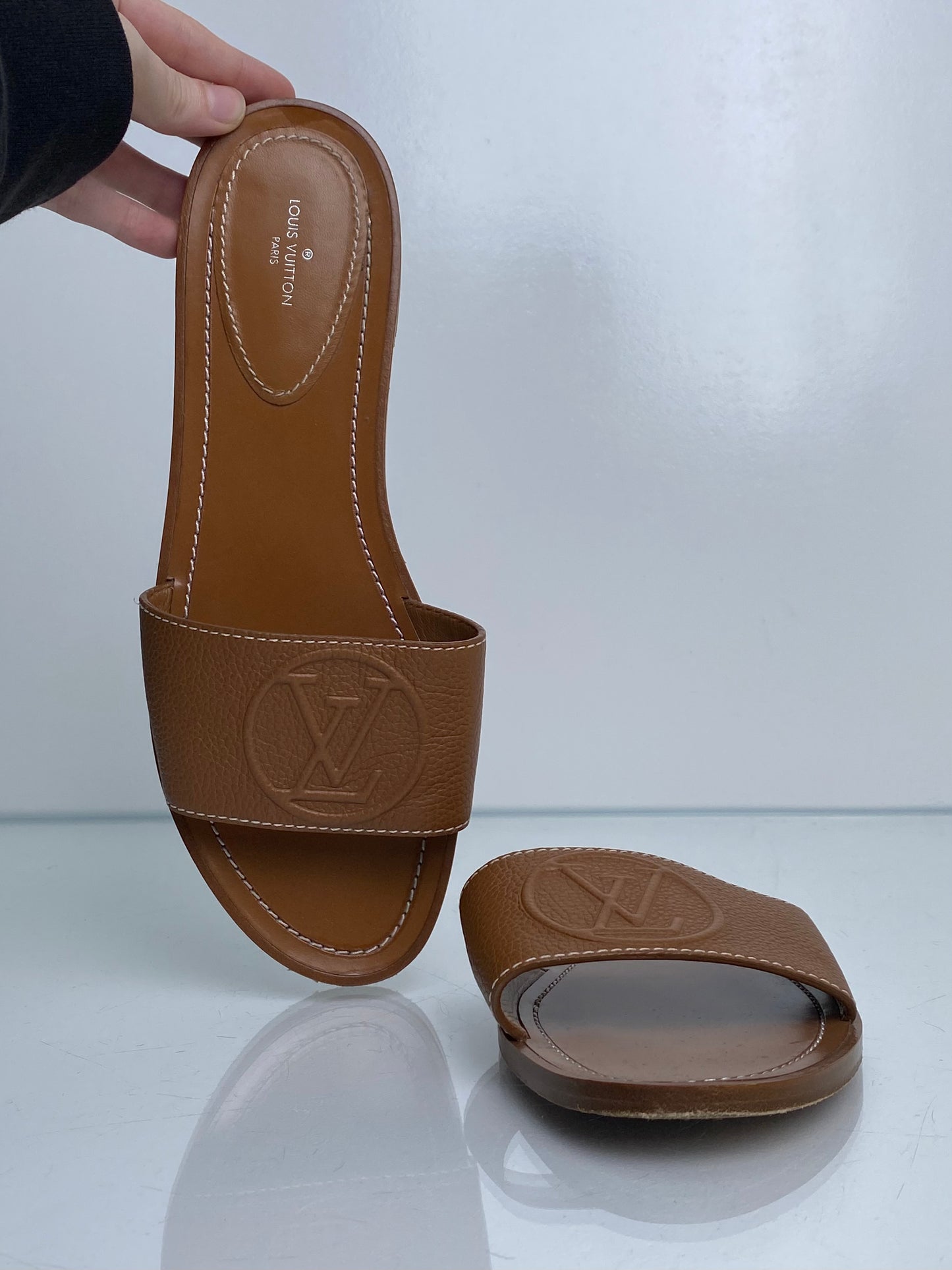 Louis Vuitton Brown Lock It Flat Mules, 41