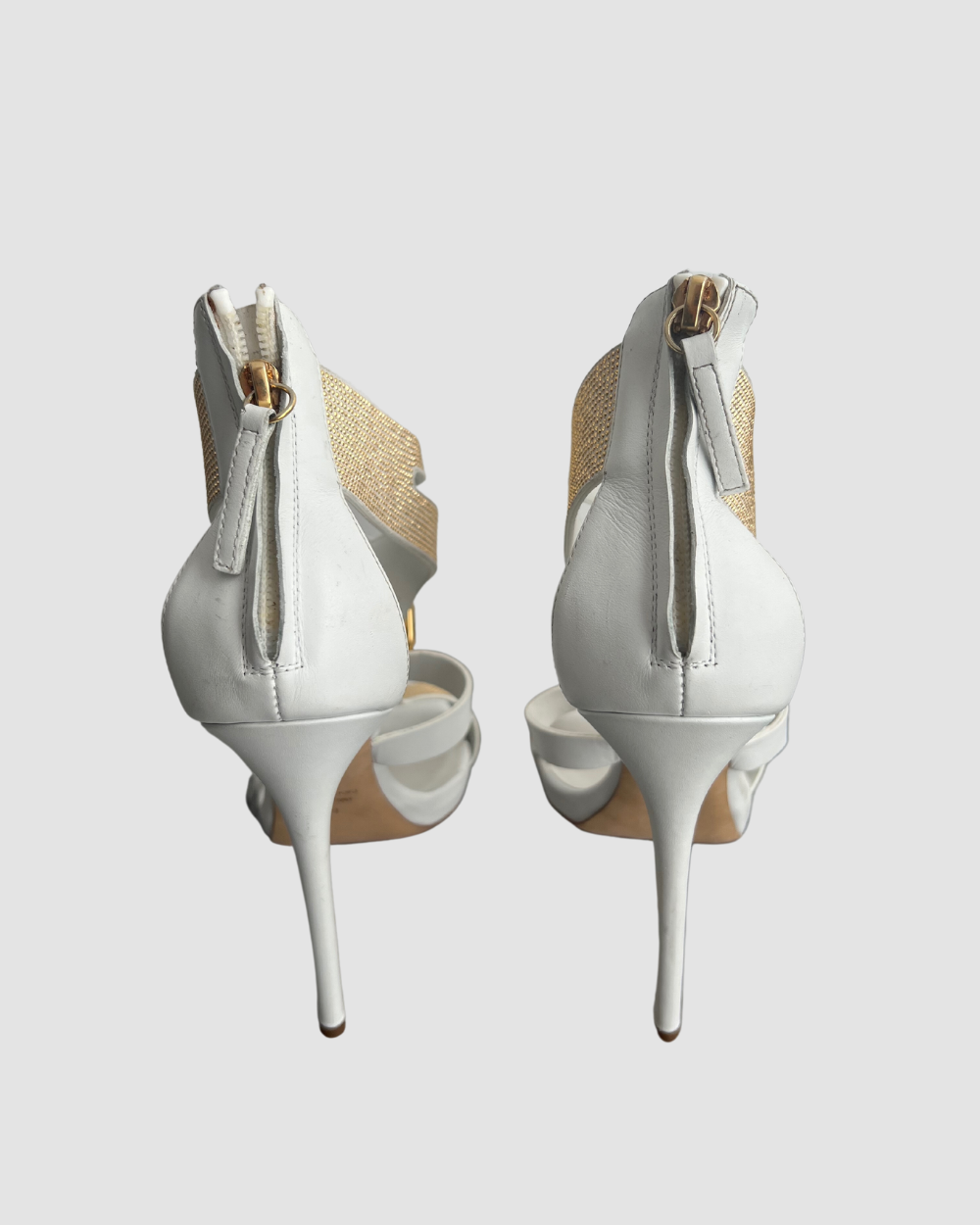 Giuseppe Zanotti White Buckle Gold Detail Heels, 39