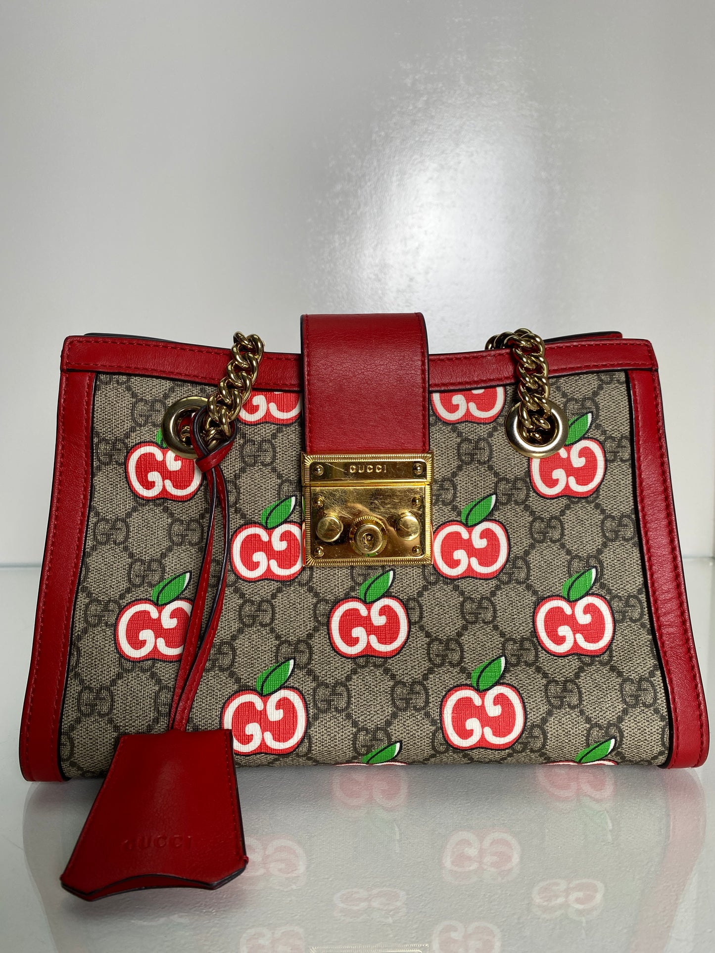 Gucci Red Supreme Apple Padlock Shoulder Bag GHW