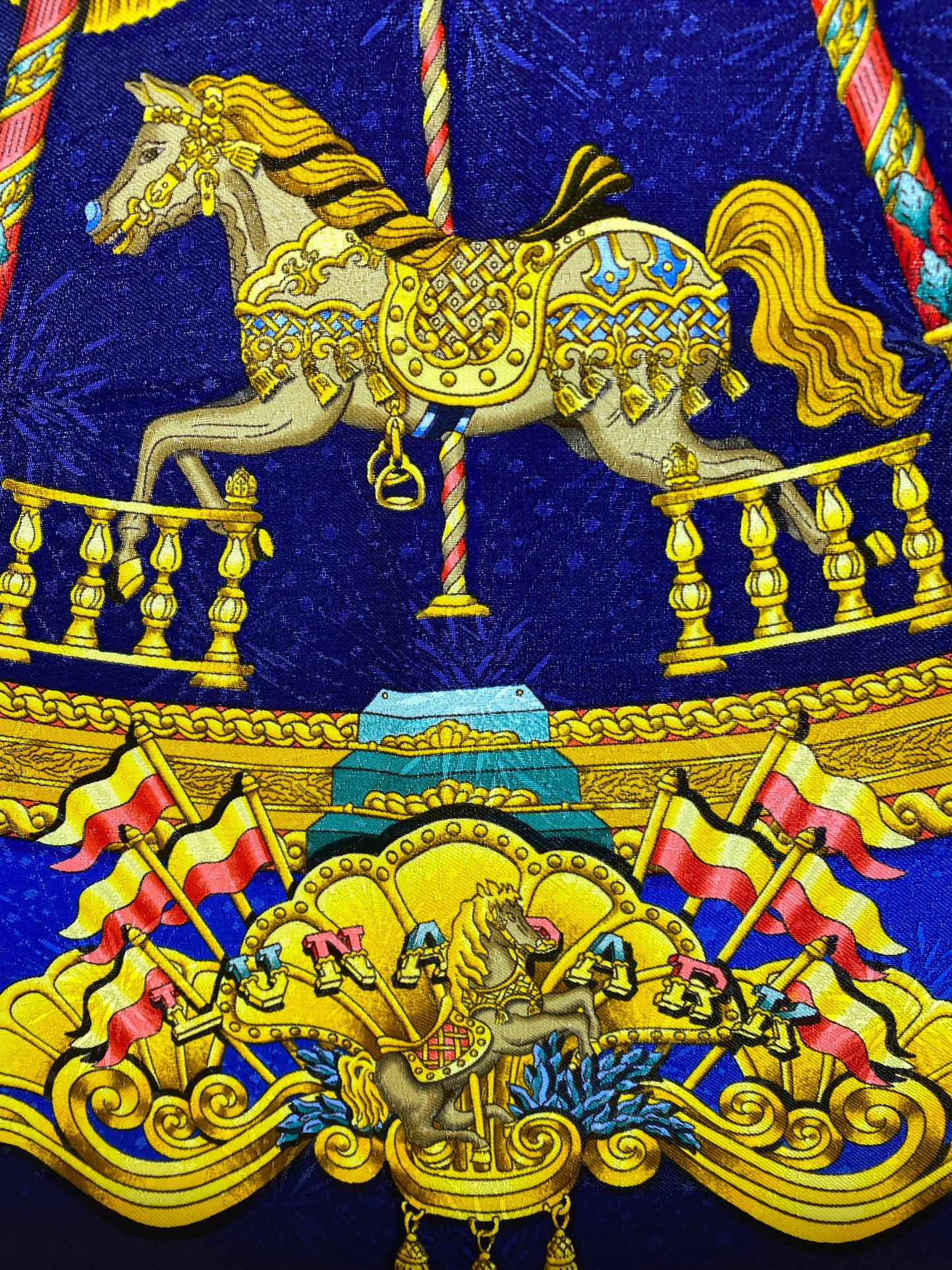 Hermes Navy 'Luna Park' Silk Scarf