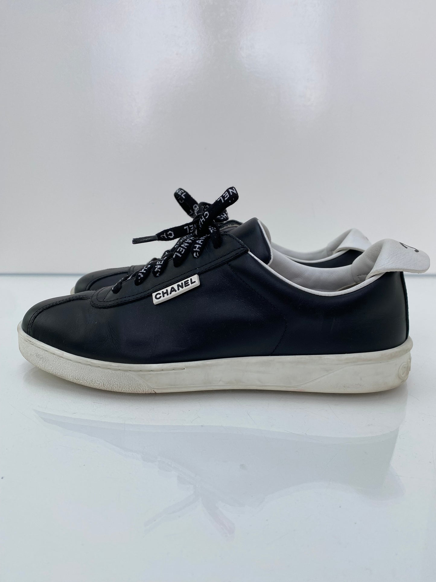 Chanel Black and White CC Logo Sneakers 40
