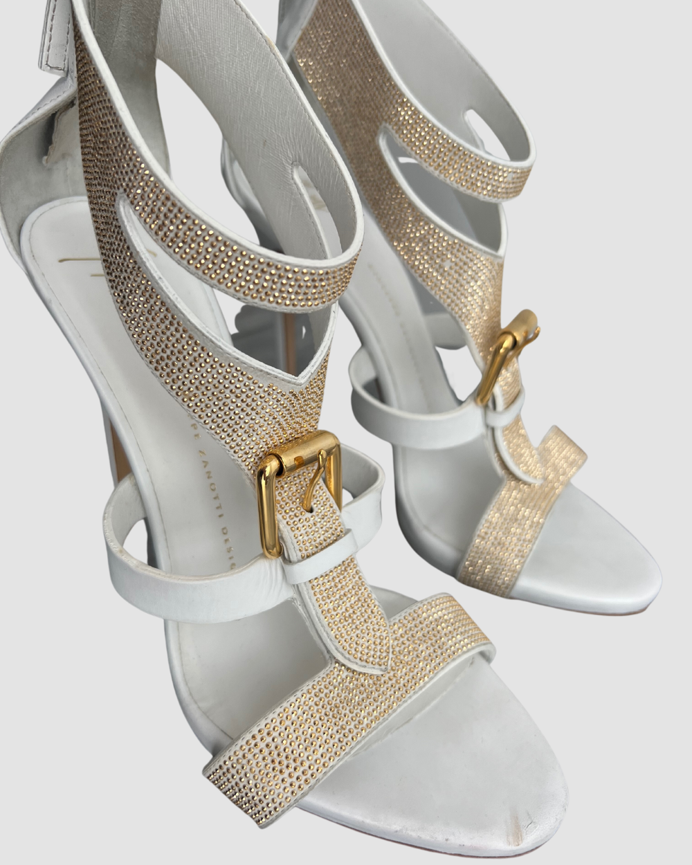 Giuseppe Zanotti White Buckle Gold Detail Heels, 39