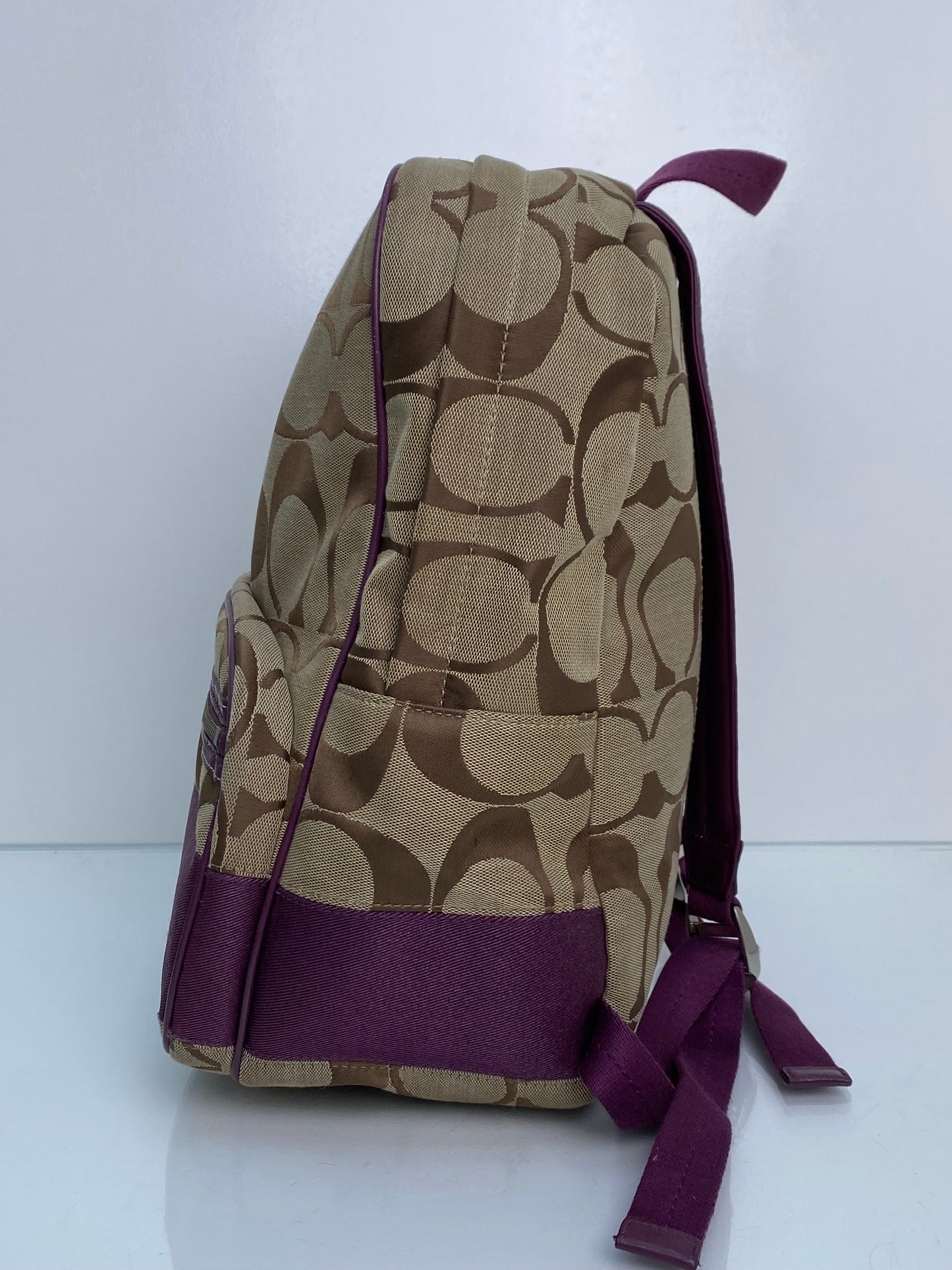 Coach Brown Canvas & Purple Leather Backpack
