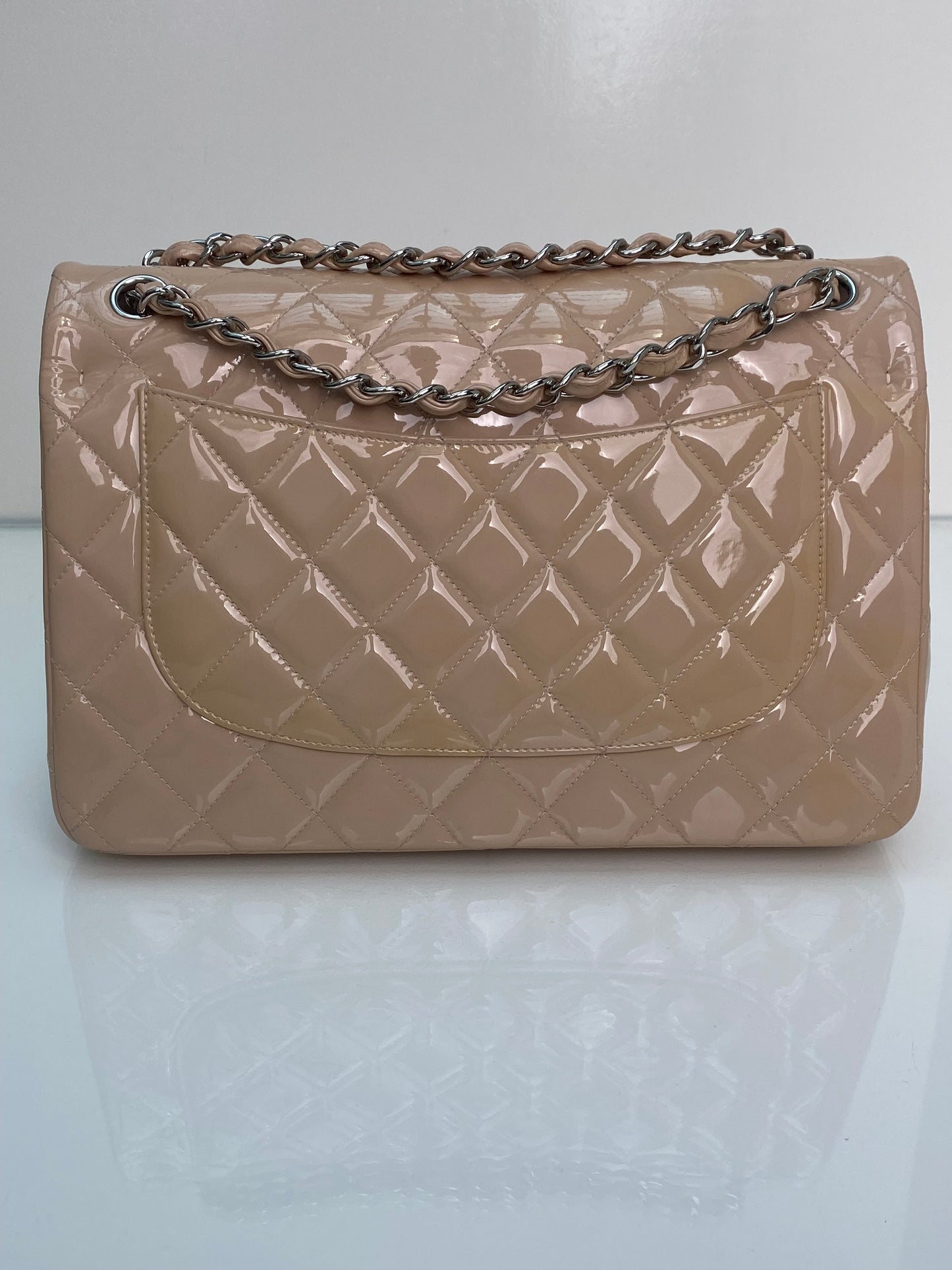 Chanel Classic Jumbo Nude Patent Double Flap Bag SHW