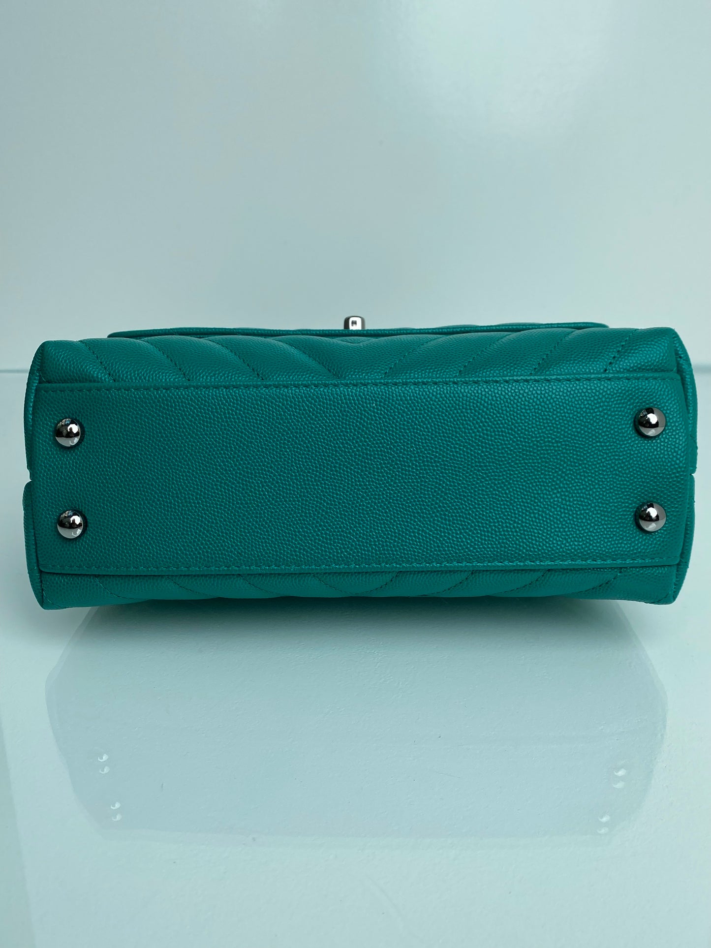 Chanel Small Coco Handle Dark Teal Caviar Leather SHW