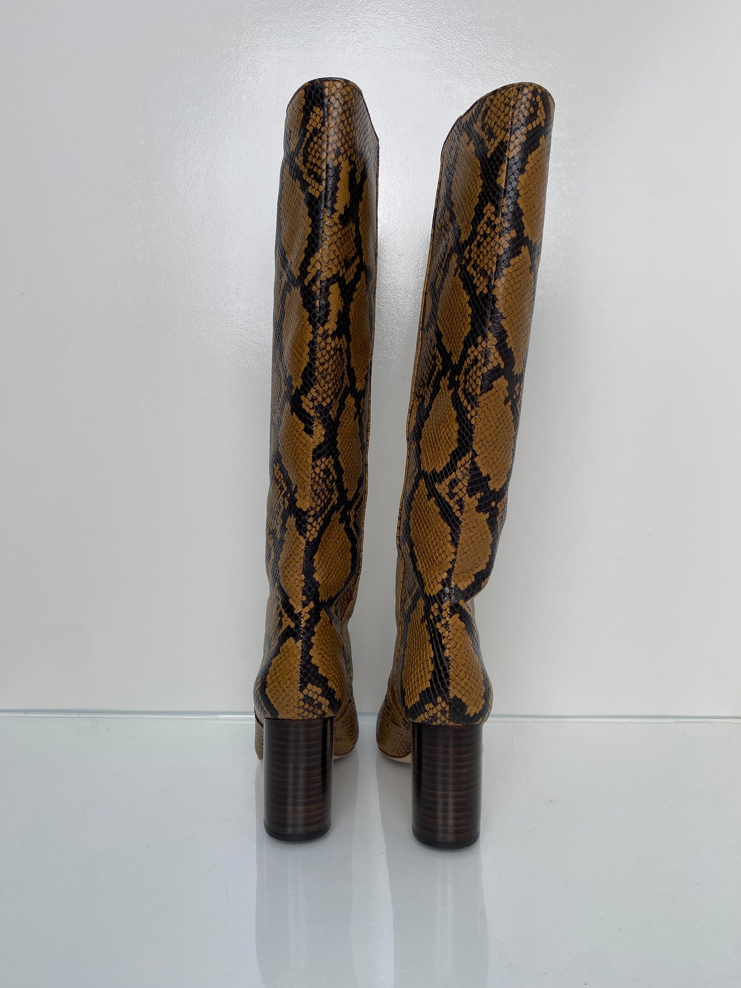 Loeffler Randall Brown & Black Snakeprint Tall Boots, 5