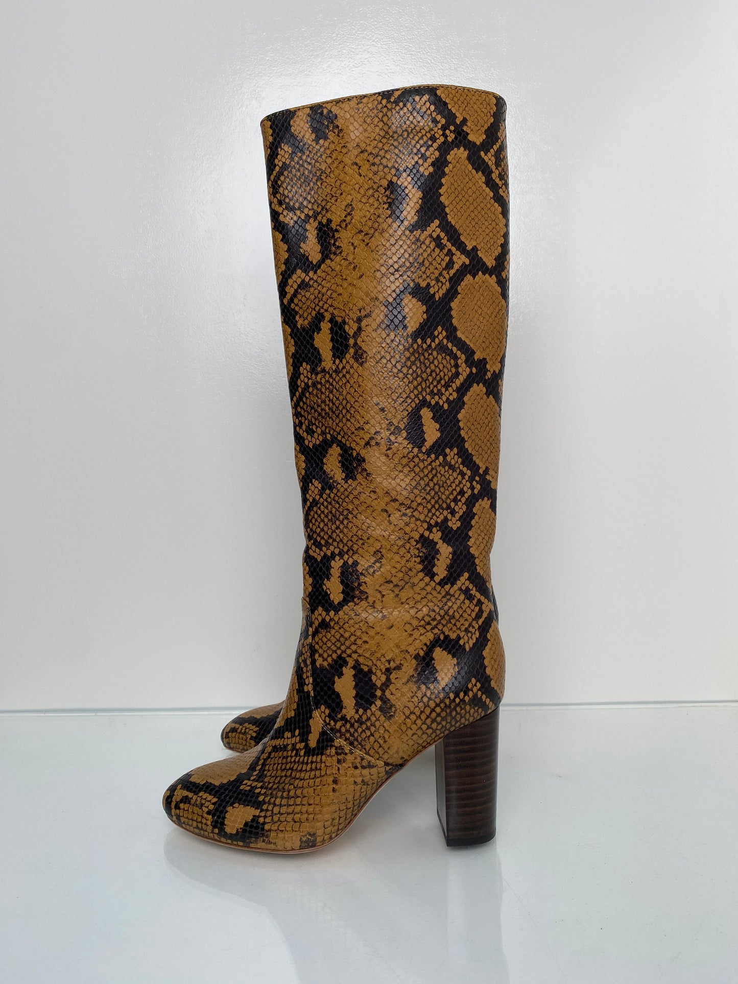 Loeffler Randall Brown & Black Snakeprint Tall Boots, 5