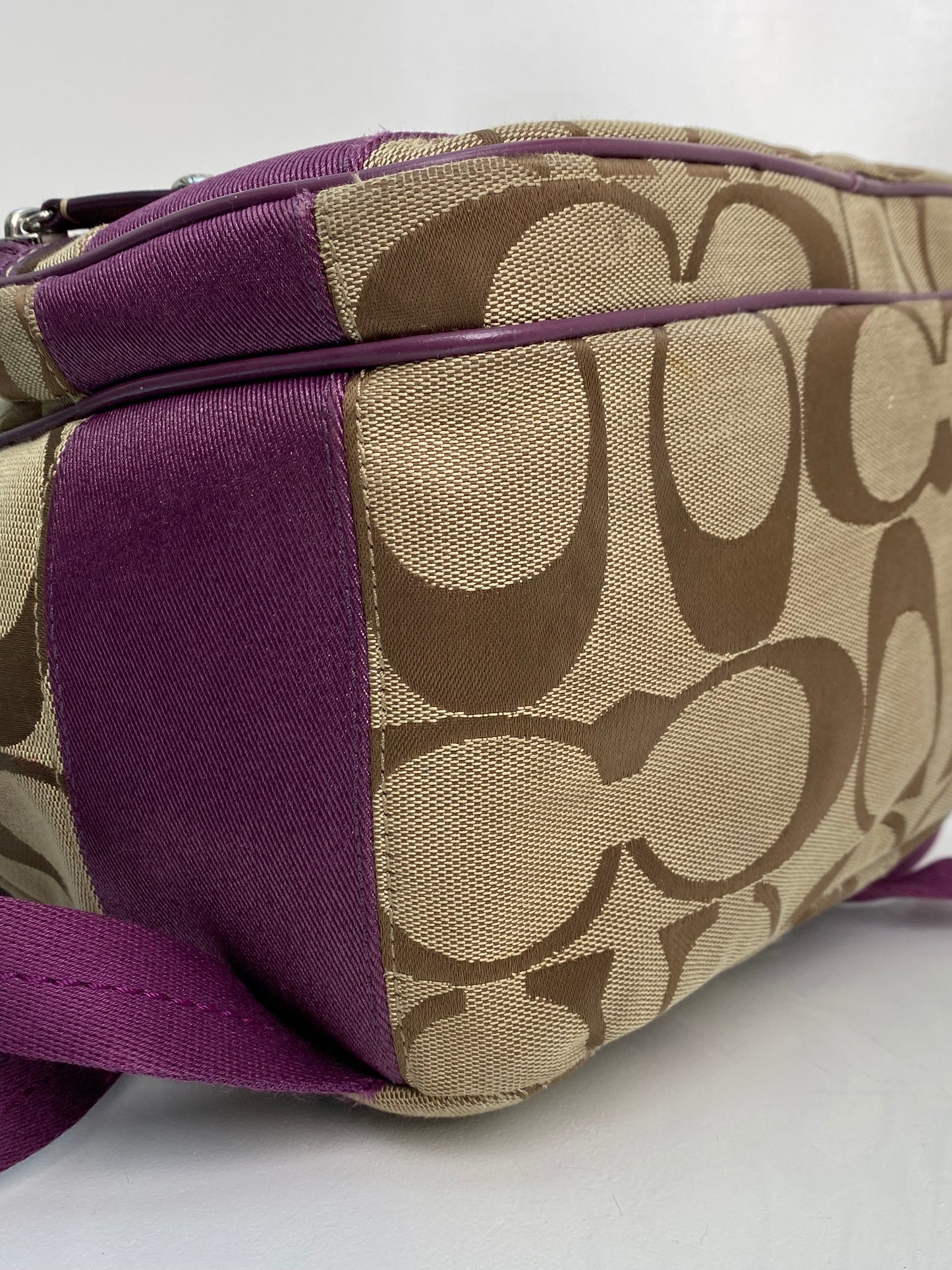 Coach Brown Canvas & Purple Leather Backpack