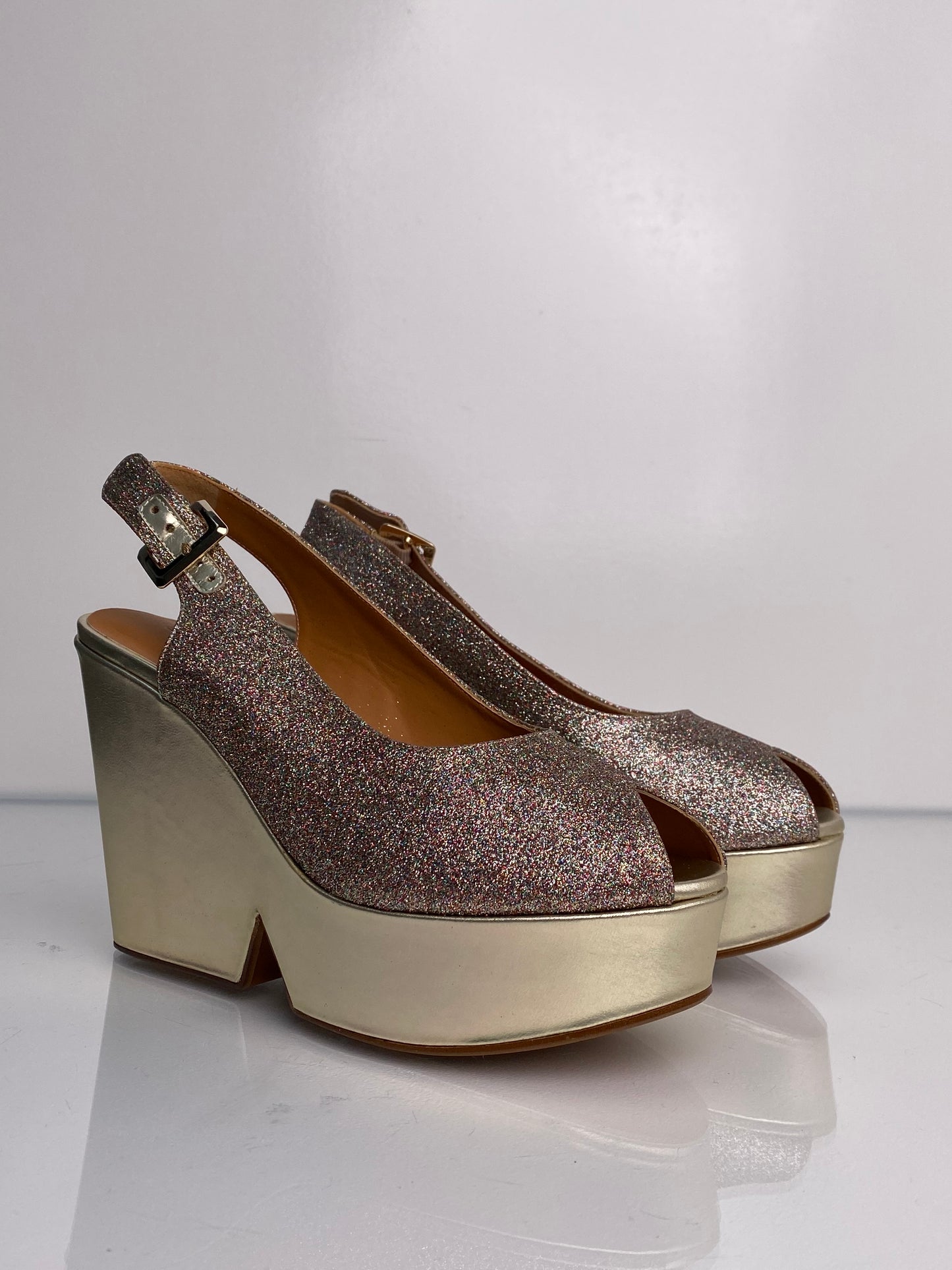 Clergerie Dylan Multicolor Glitter & Silver Wedges, 39