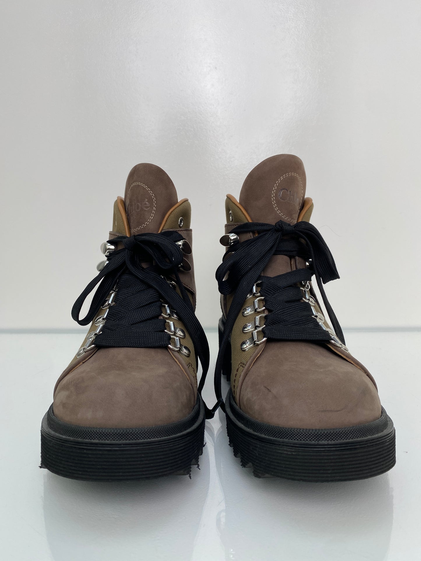 Chloé Brown Suede & Black Rubber Combat Boots, 39