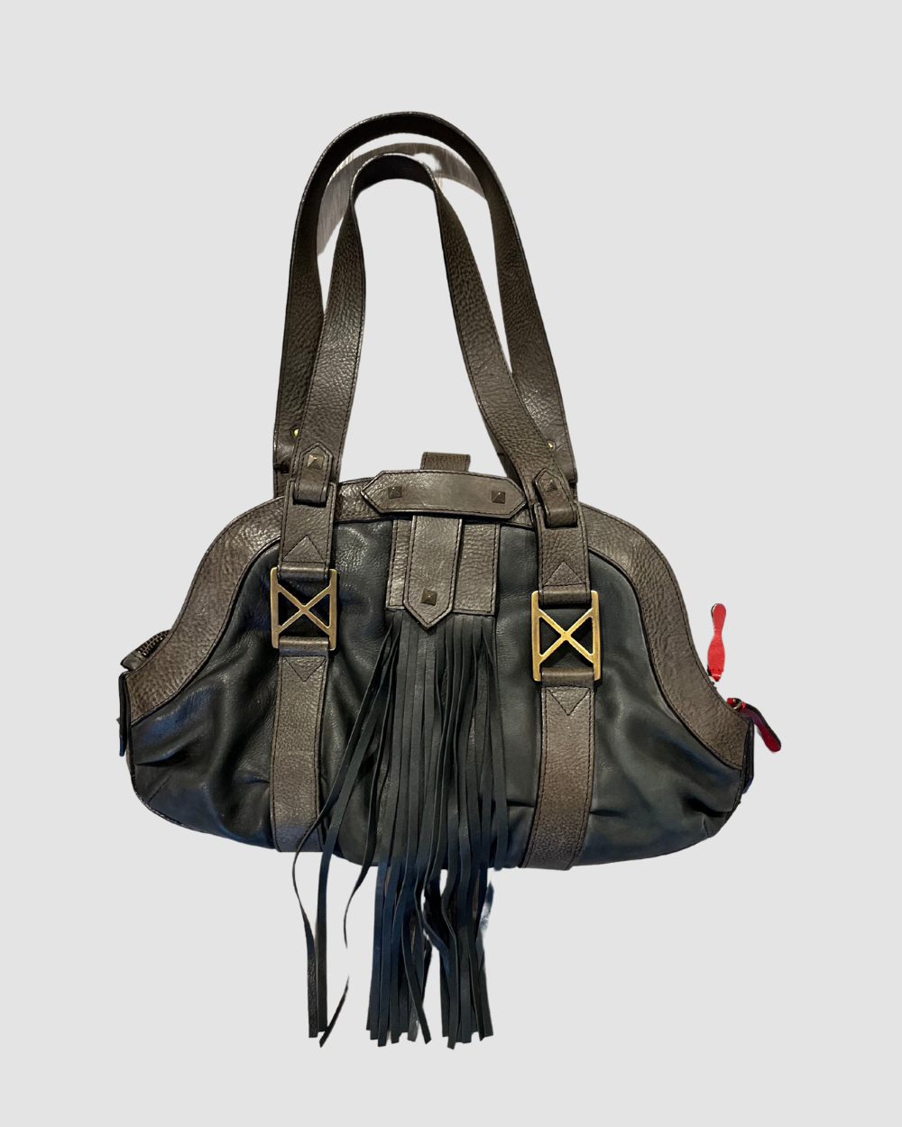 Christian Louboutin Fringe Black & Brown Leather Purse