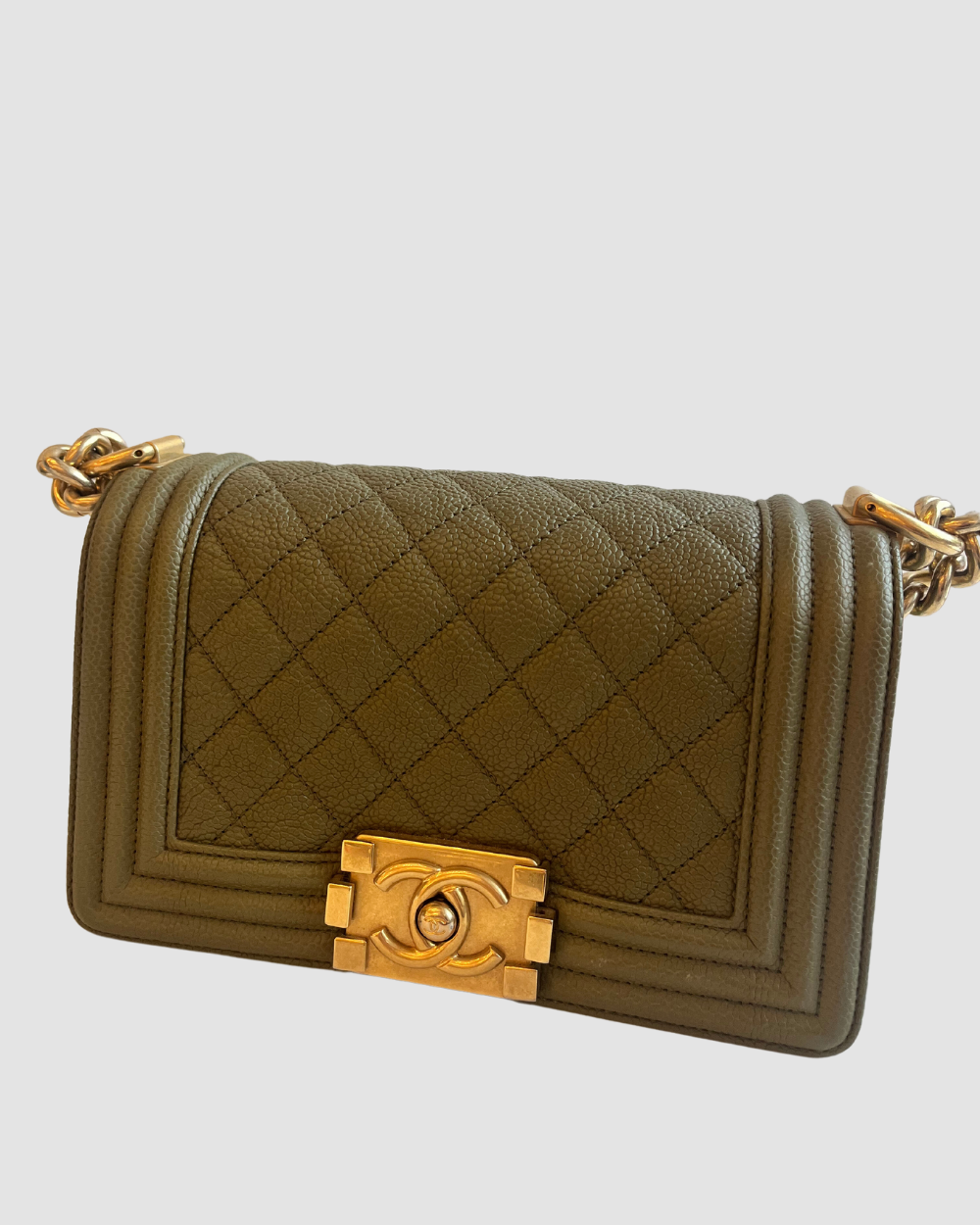 Chanel Small Army Green Caviar Leather Boy Bag GHW