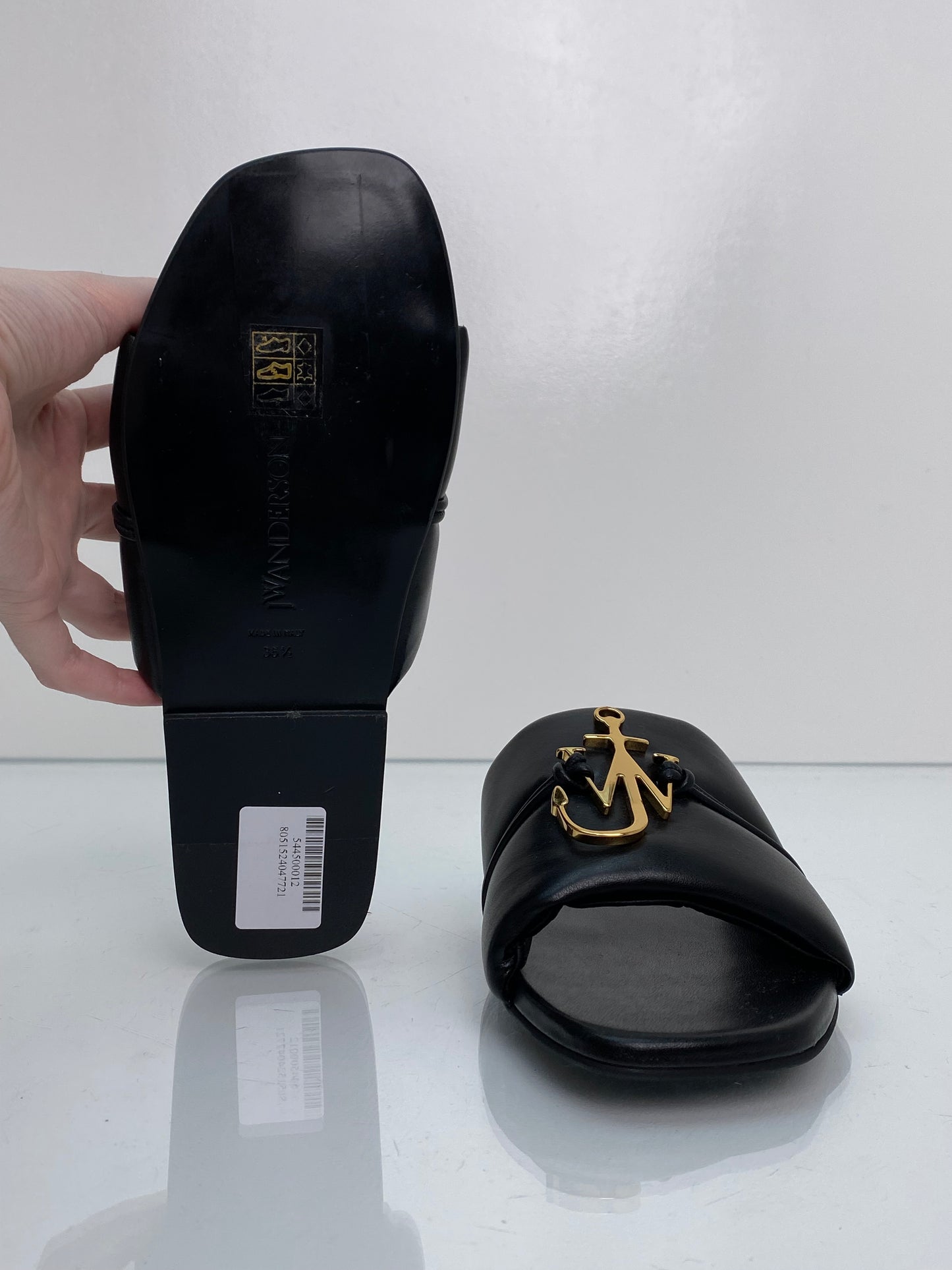 JW Anderson Anchor Plaque Black Slides, 35.5