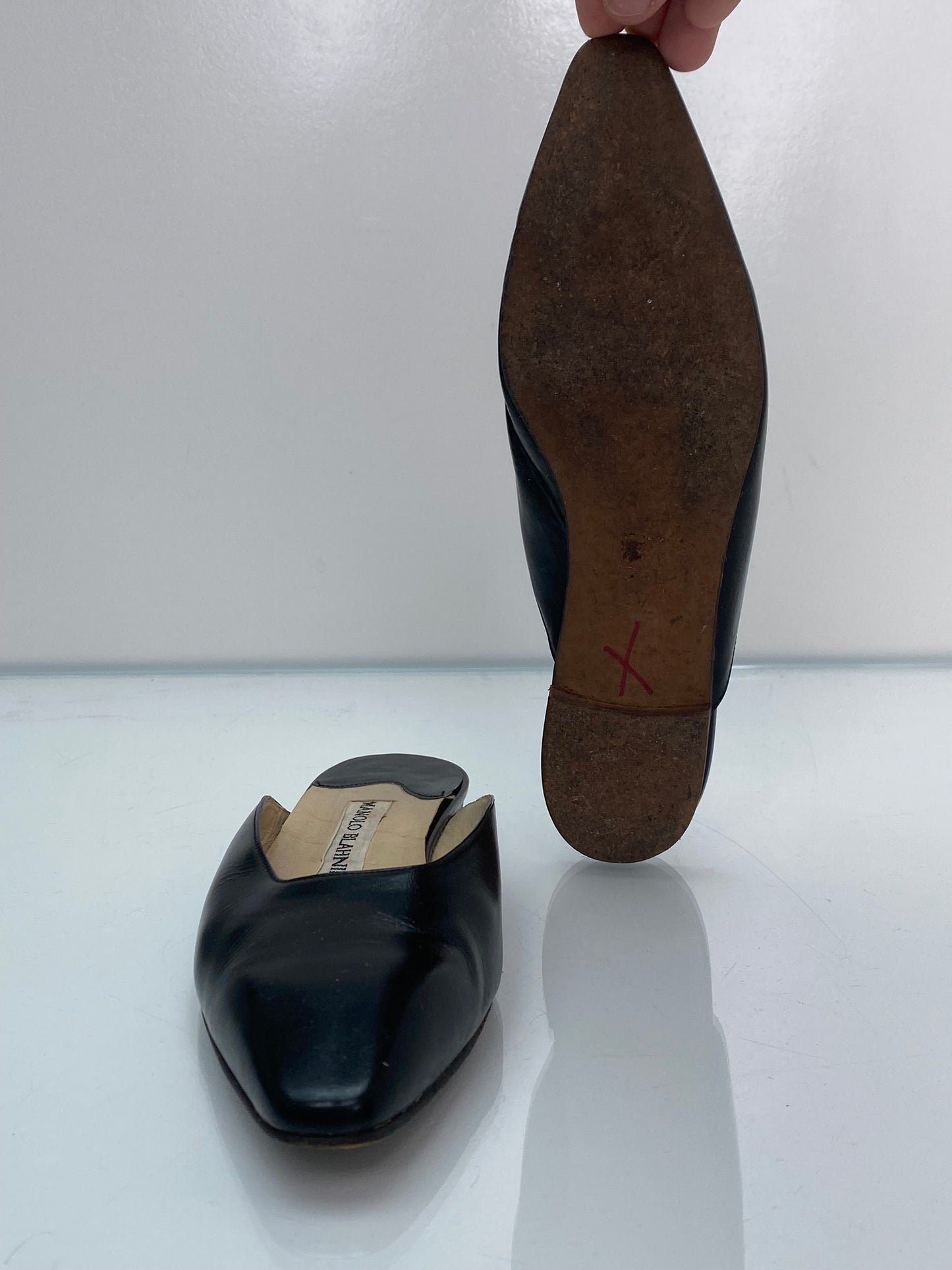 Manolo Blahnik Black Mules, 37 (As Is)