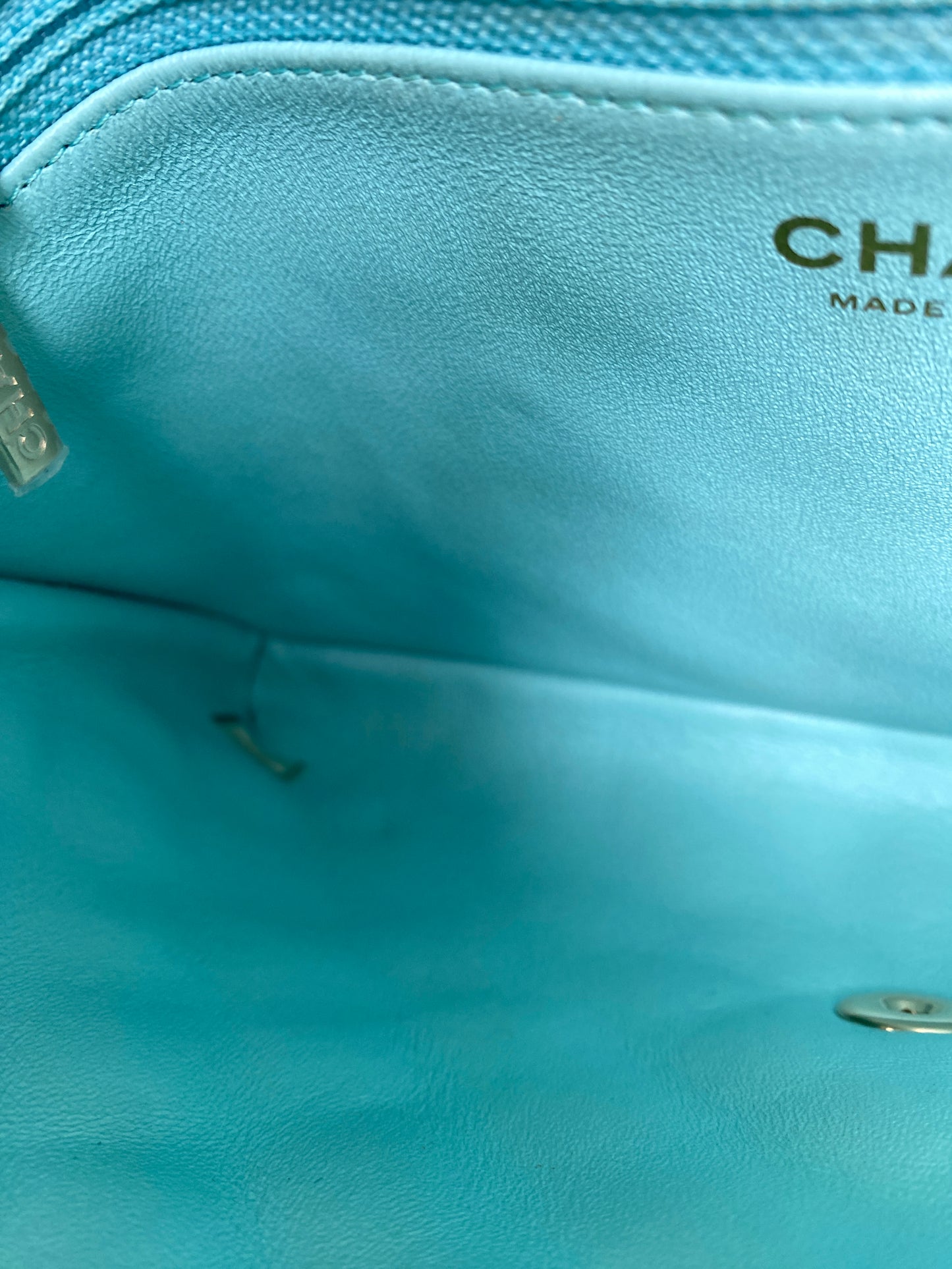 Chanel Light Blue Caviar Quilted Clutch LGHW