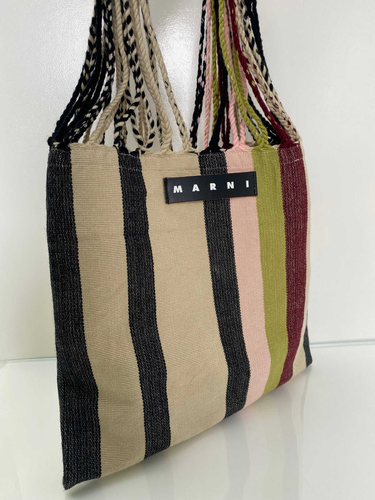 Marni Cream, Black, Burgundy, & Multicolor Striped Tote Bag