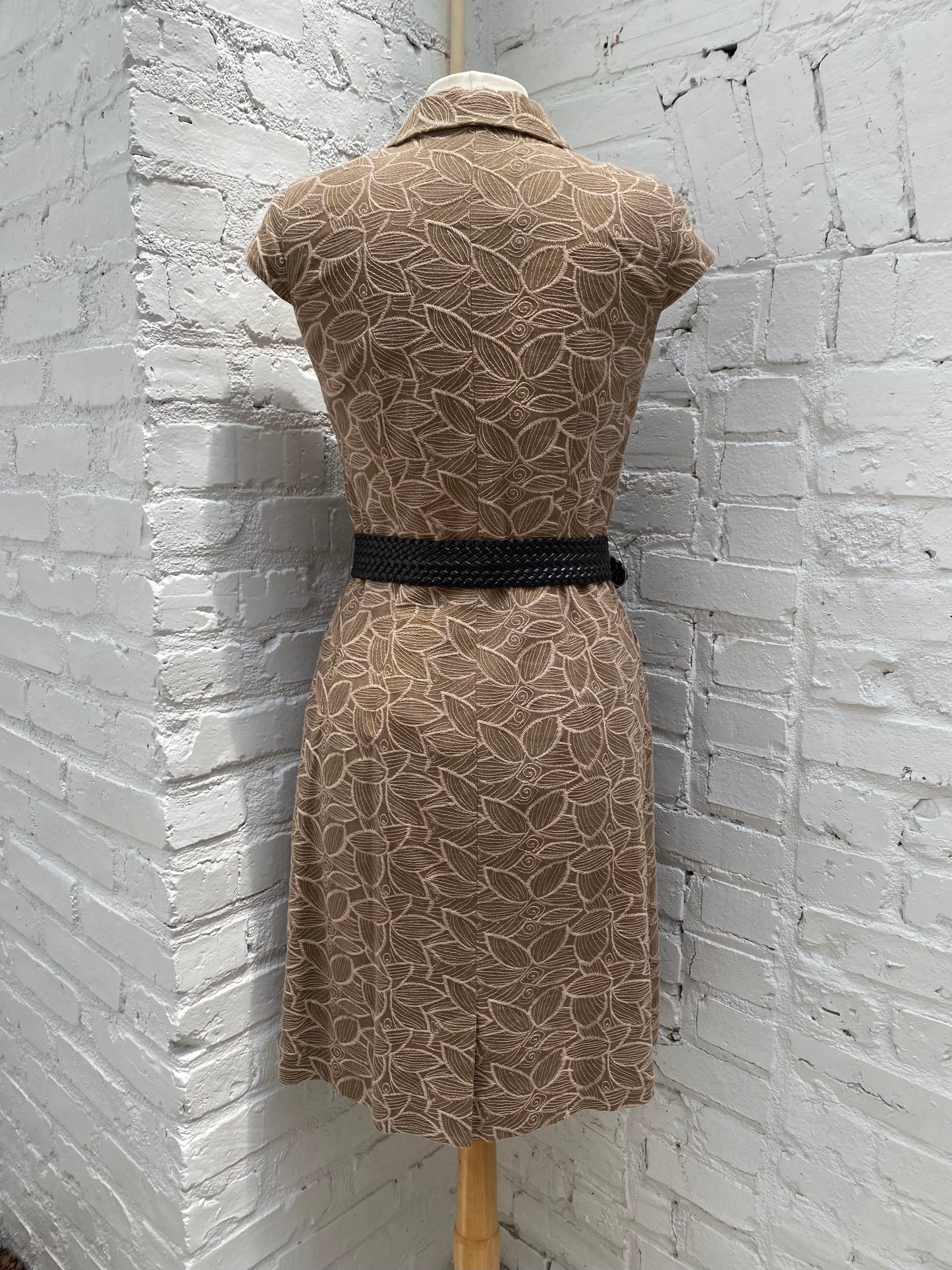 Oscar de la Renta Brown Floral Embroidered Dress, 4