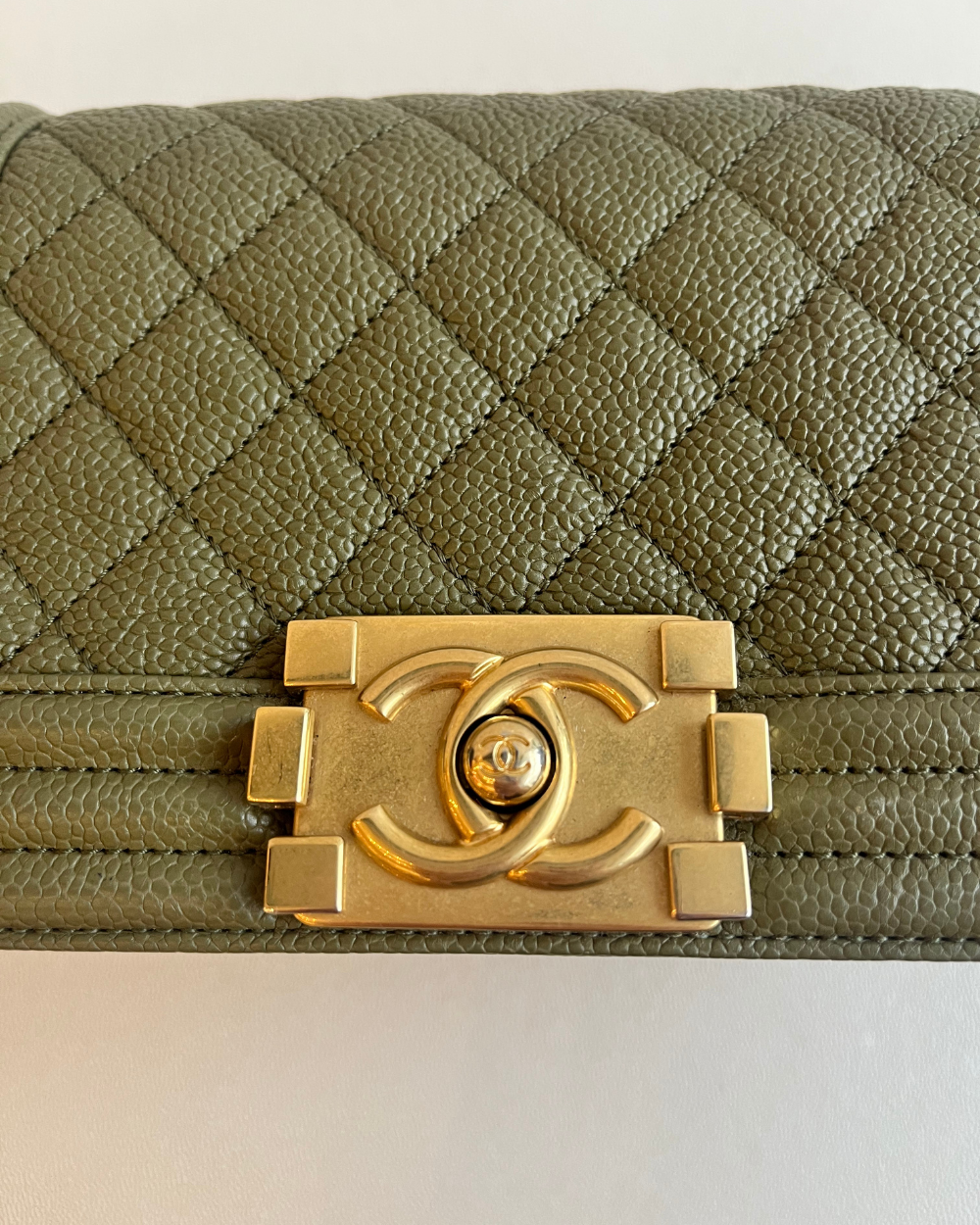 Chanel Small Army Green Caviar Leather Boy Bag GHW