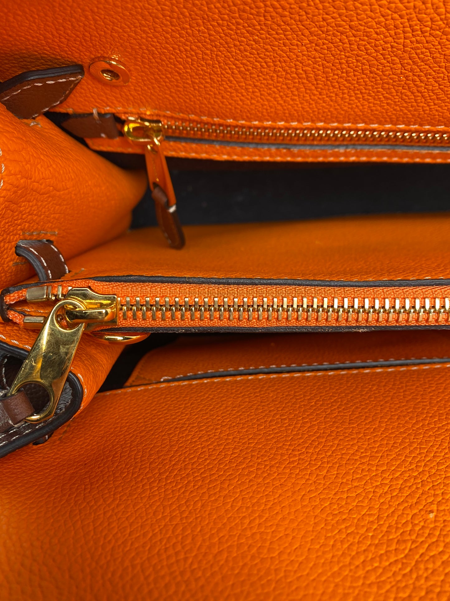 Burberry Brown & Orange Contrast Stitch Tote Bag GHW