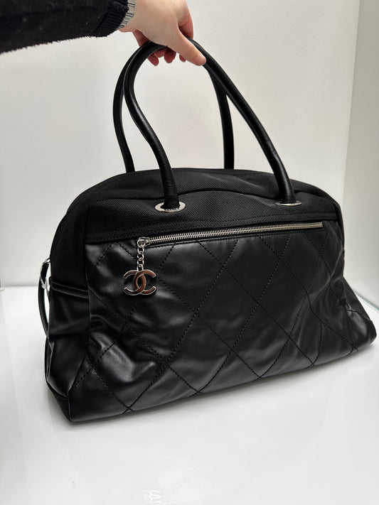 Chanel Black Lambskin Leather Bowling Bag SHW