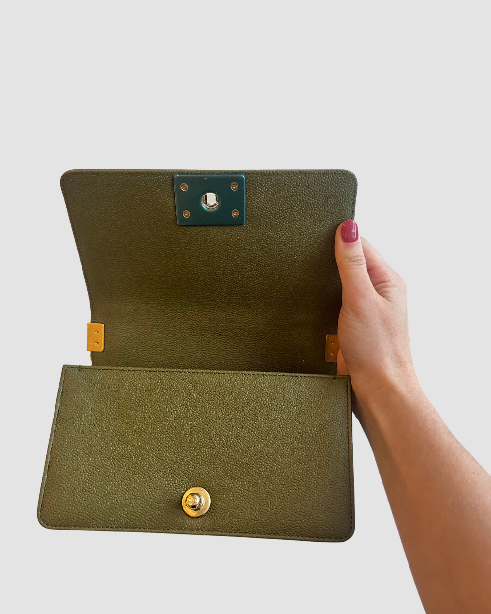 Chanel Small Army Green Caviar Leather Boy Bag GHW