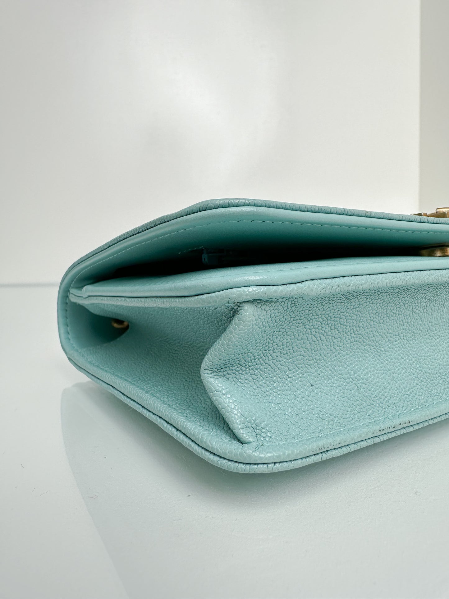Chanel Tiffany Blue Caviar Boy Wallet on Chain GHW