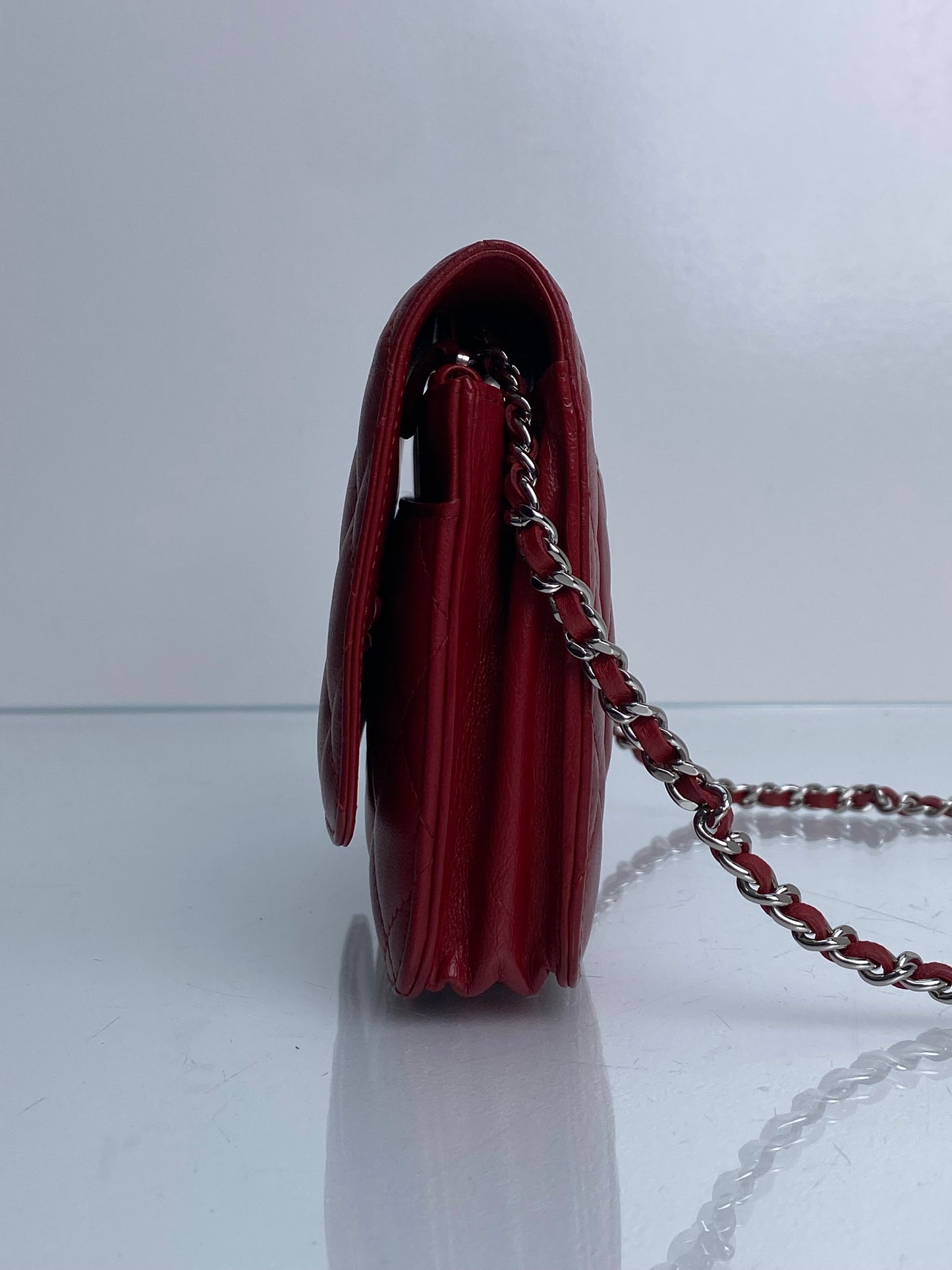 Chanel Red Lambskin Leather Wallet on Chain SHW