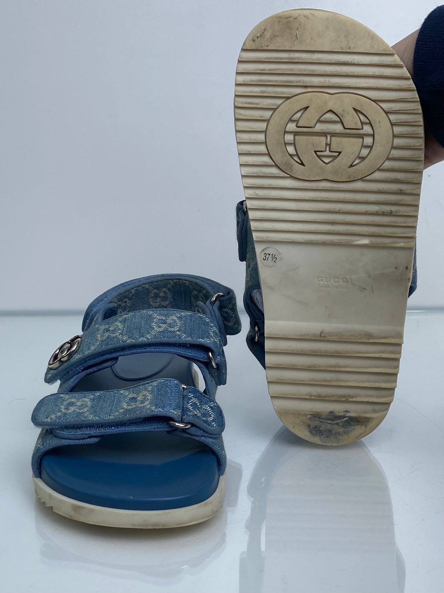 Gucci Denim GG Sandals, 37.5