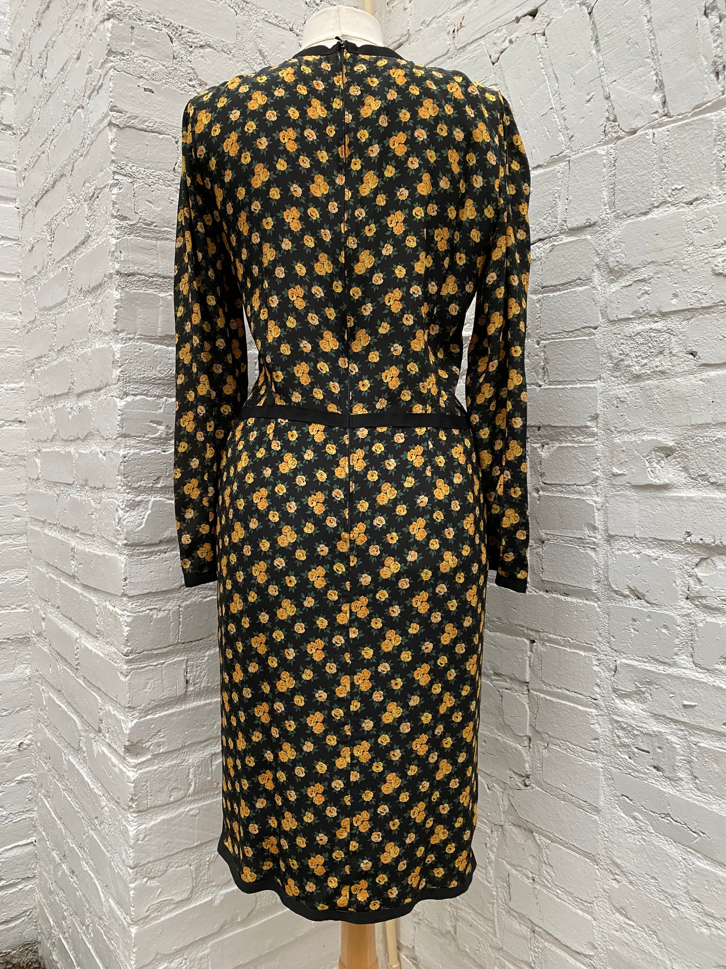 Louis Feraud Black & Yellow Floral Dress, 10