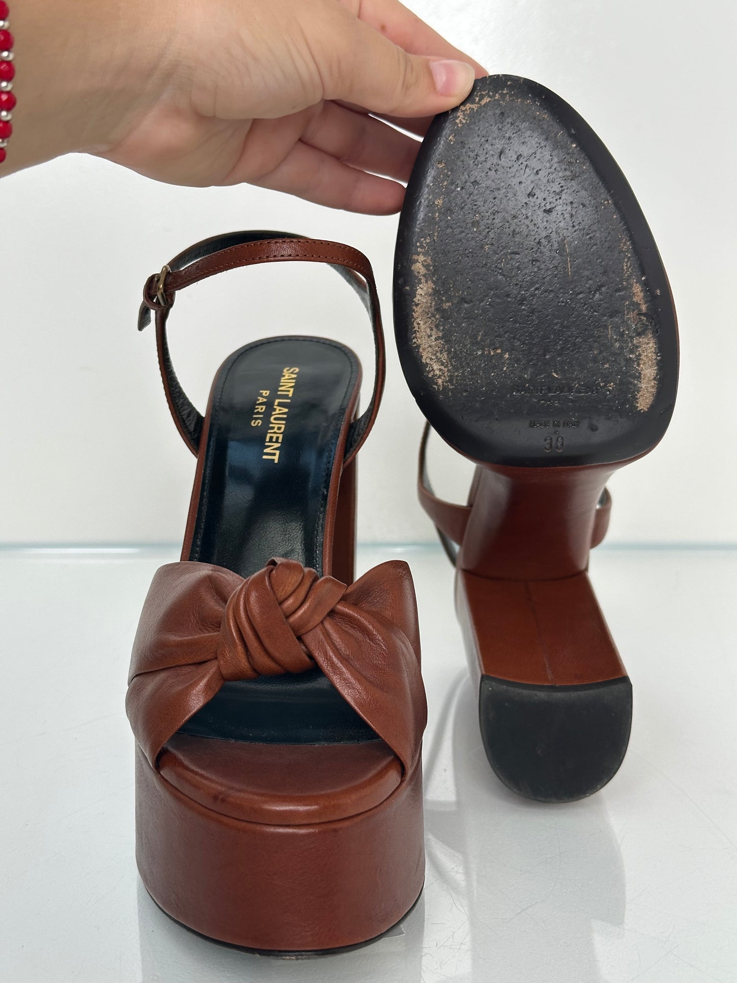 Saint Laurent Bianca Knotted Brown Heel, 38