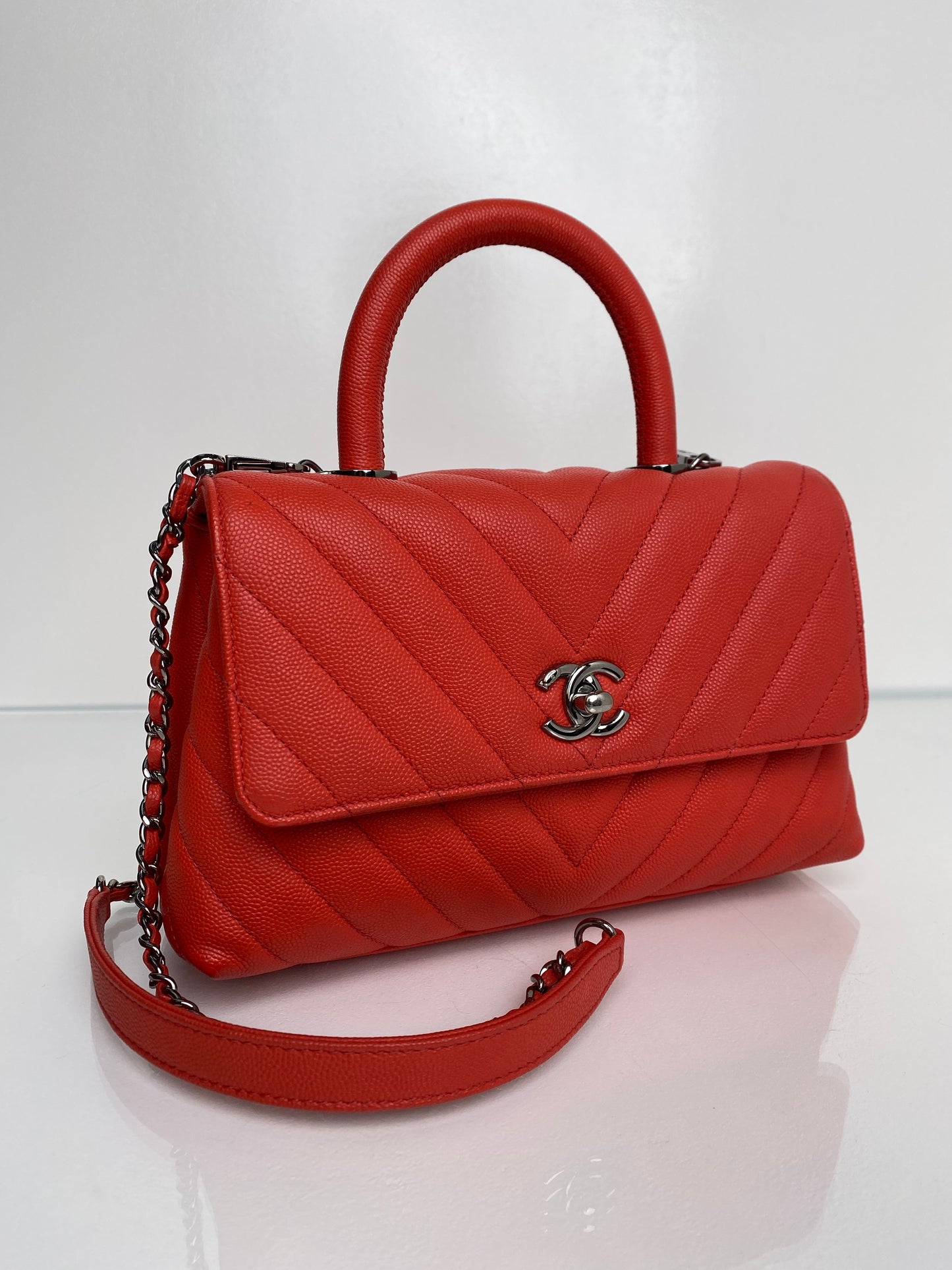 Chanel Red Chevron Coco Handle Bag