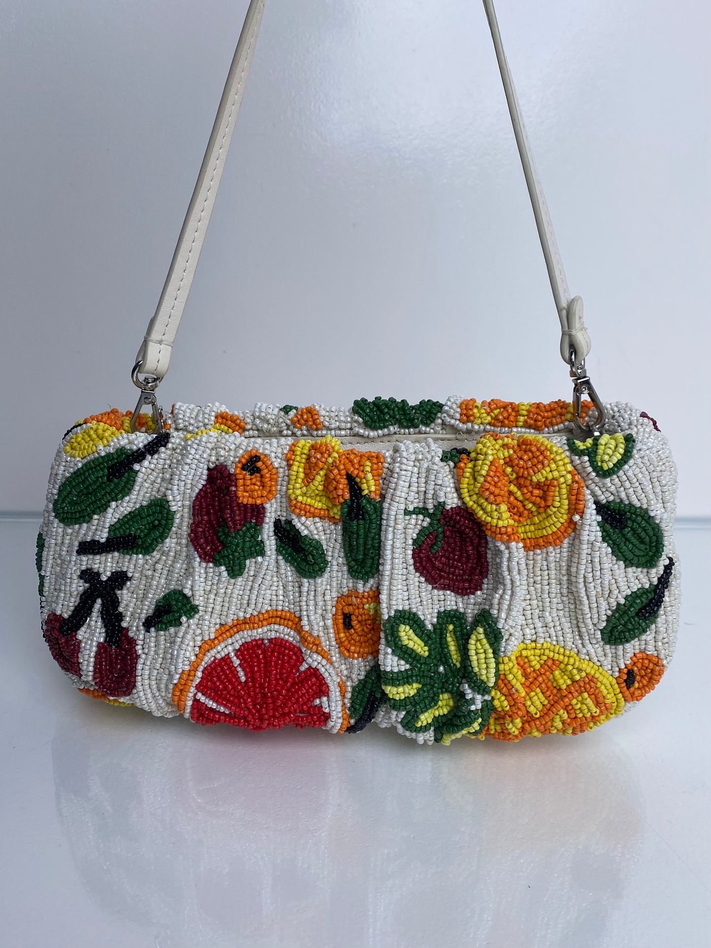 Staud White & Multicolor Beaded Fruit Bag SHW