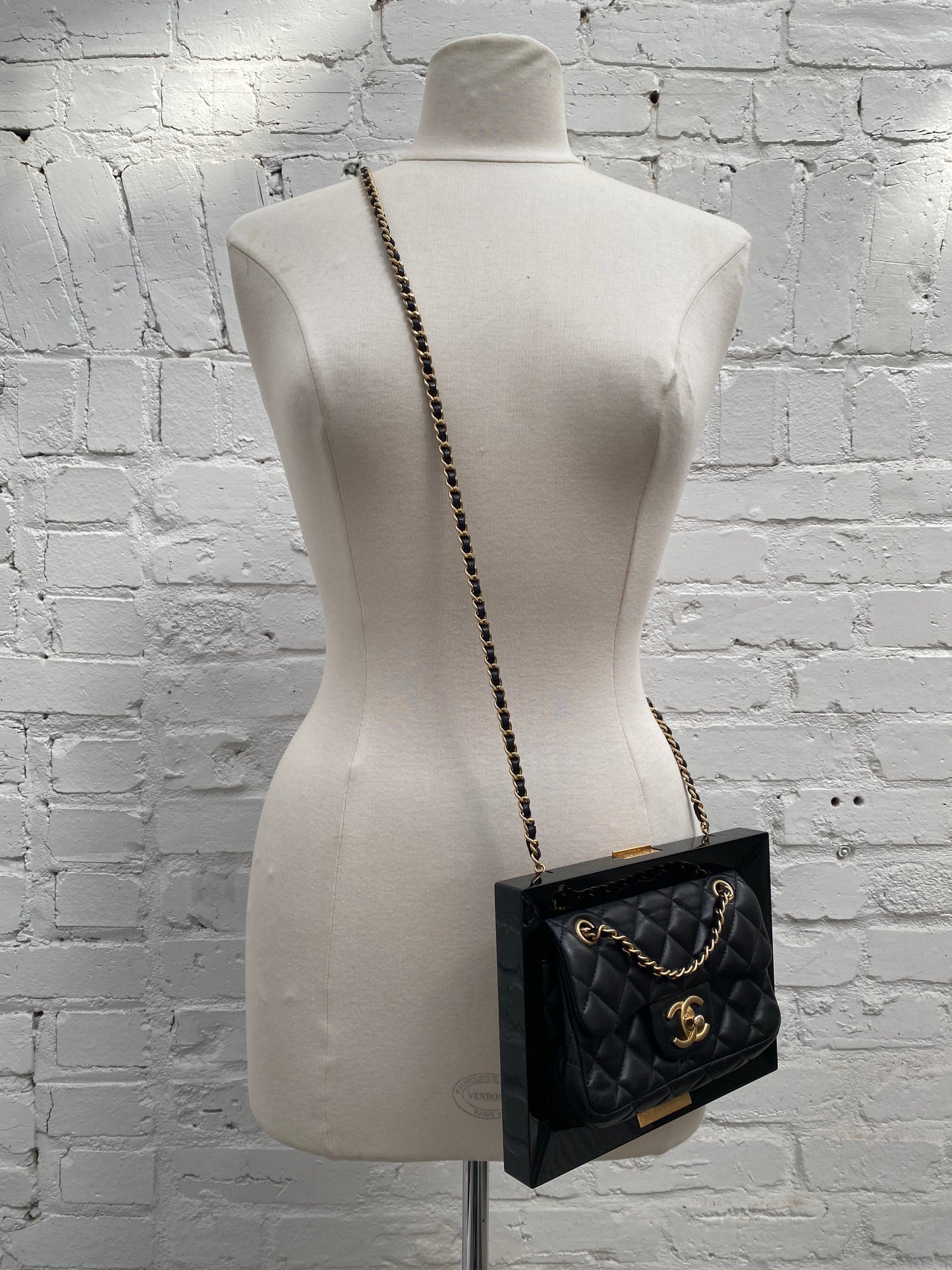 Chanel Black Lambskin 2014 Lambskin & Plexiglass "Collection Privee" Picture Frame Minaudière Bag GHW