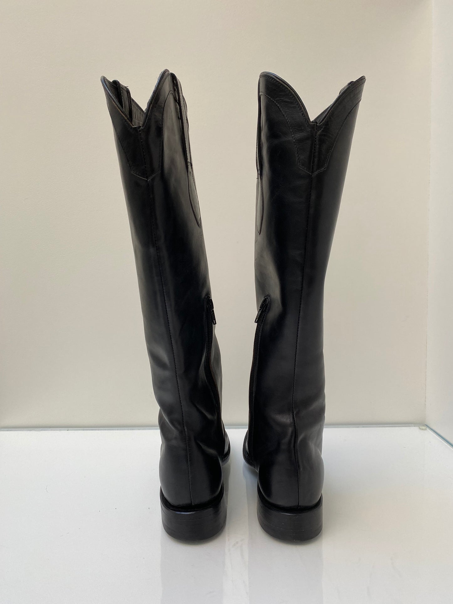 Luchese Black Leather Tall Boots, 6.5